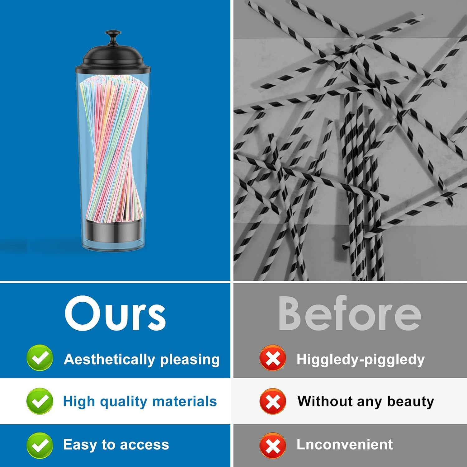 2Pcs Plastic Straw Dispenser, Versatile Straw Organizer Container Convenient Straw Dispenser Straw Holder with Lid Drinking Straw Organizer Container for Bar Home Kitchen Countertop