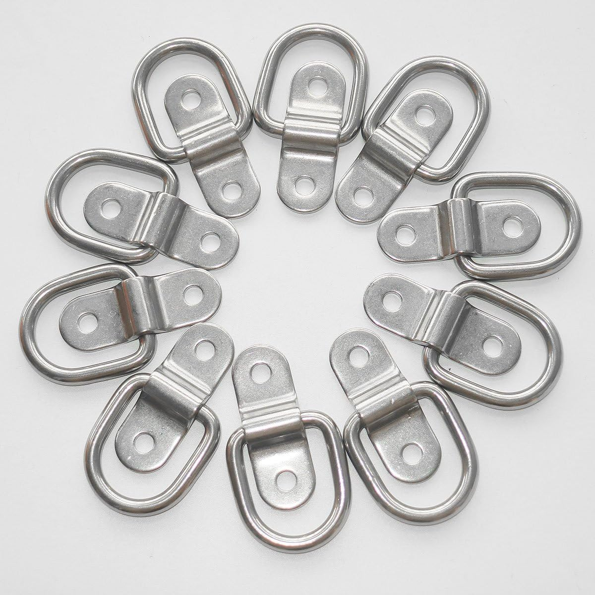 Tootaci 10Pcs 1/4" D Ring Tie down Anchors, 304 Stainless Steel D Rings, 1200Lbs Breaking Strength, Heavy Duty Trailers Bracket Surface Mount Hooks Securing Cargo for Boats, Trucks, Camper image number 6