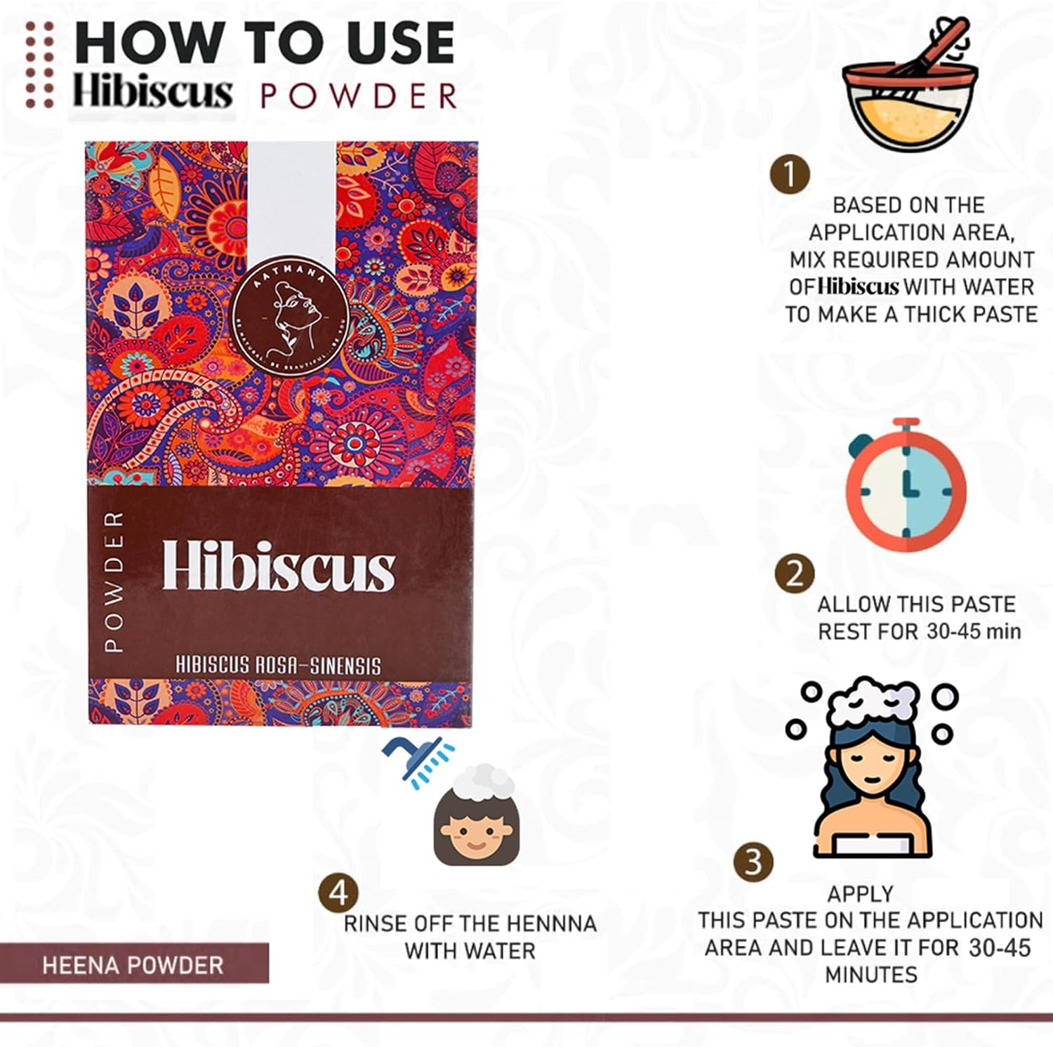 AATMANA Hibiscus Powder | Sabdariffa | Rosa Sinensis | Natural Powder for Hair & Skin | Prevent Hair Problem & Minimizes Skin Pores for Men & Women 100G image number 1