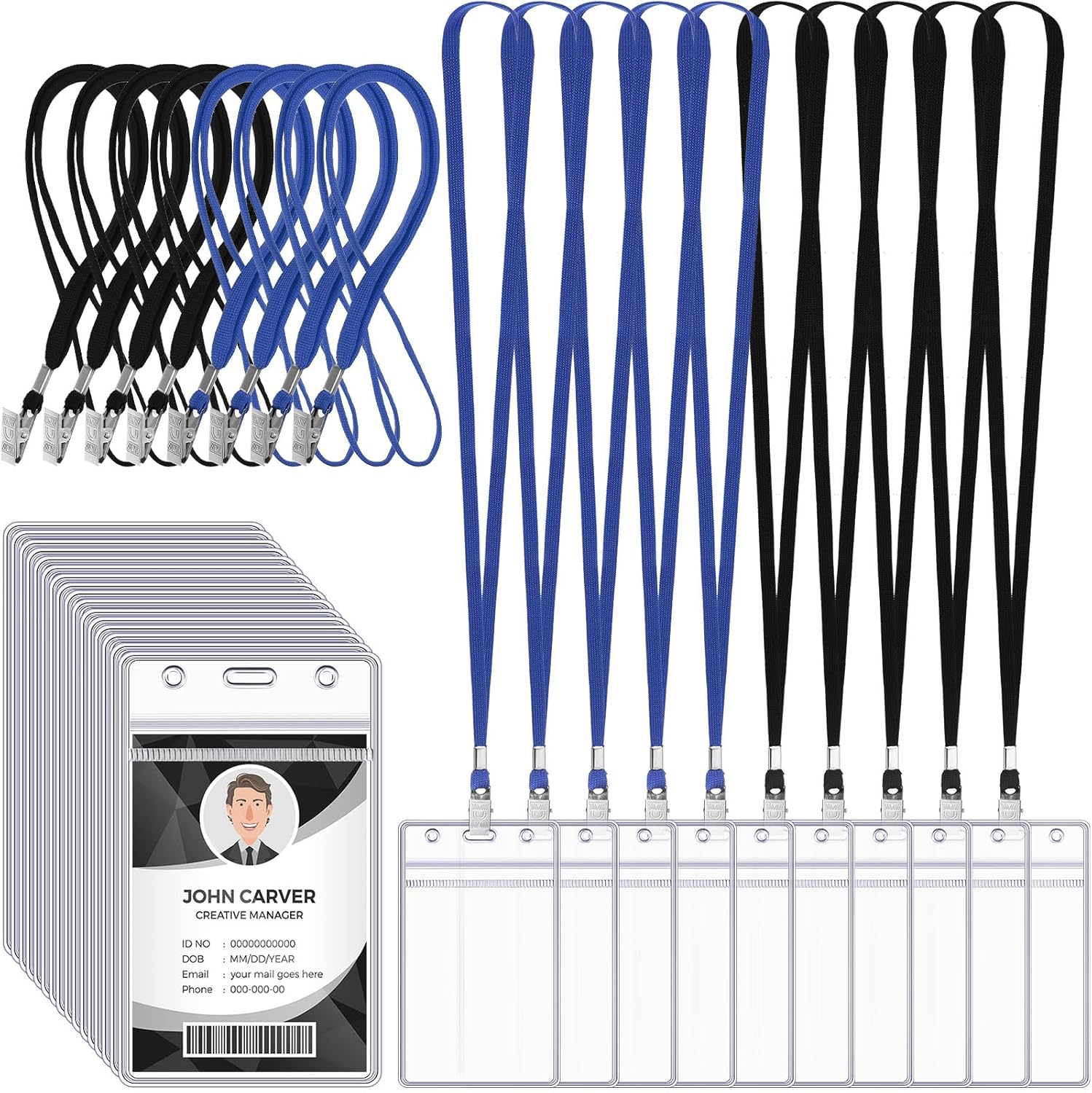 Marspark 100 Pcs Name Tag Lanyards with ID Holder Lanyards for ID Badges Resealable Flat Neck Name Tag with Clip Waterproof Plastic Clear Badges Bulk for School Office Supplies (Orange)