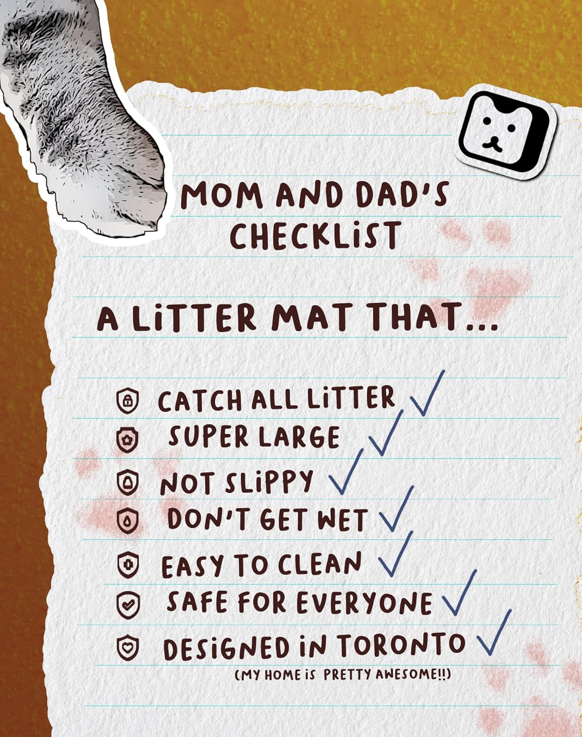 Lukamoo&reg; Cute Cat Litter Mat Large, 60 X 40 Cm, for Kitty Litter & Cute Cat Litter Box, Cat Accessories for Indoor Cats, Litter Trapping Mat (Melody) image number 6