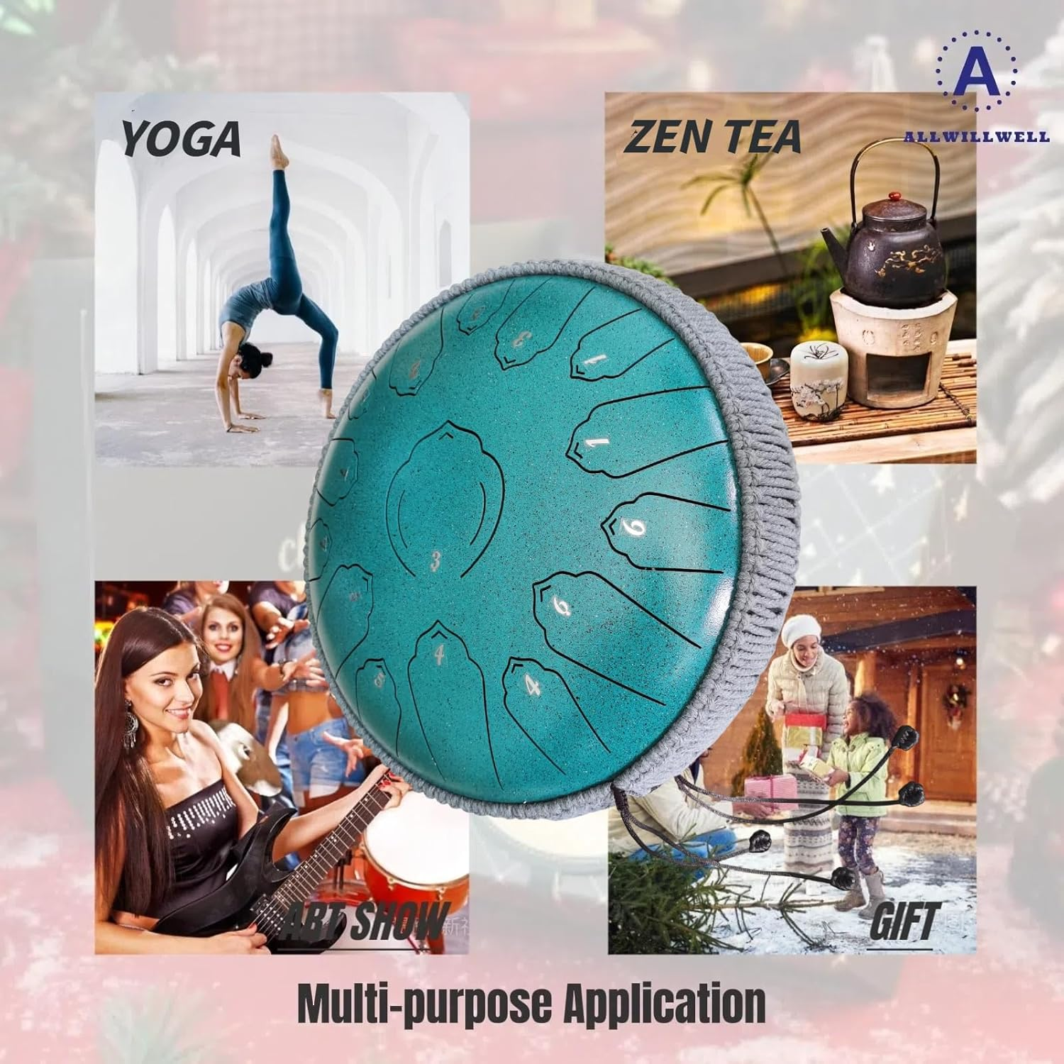 Steel Tongue Drum 15 Tone 12.5Inch Premium Carbon Steel D Tuning Instrument for Adults and Kids Professional Sound Healing Meditation Music Therapy Hand Drum Rain Drum Musical Instruments Gift (Green) image number 2