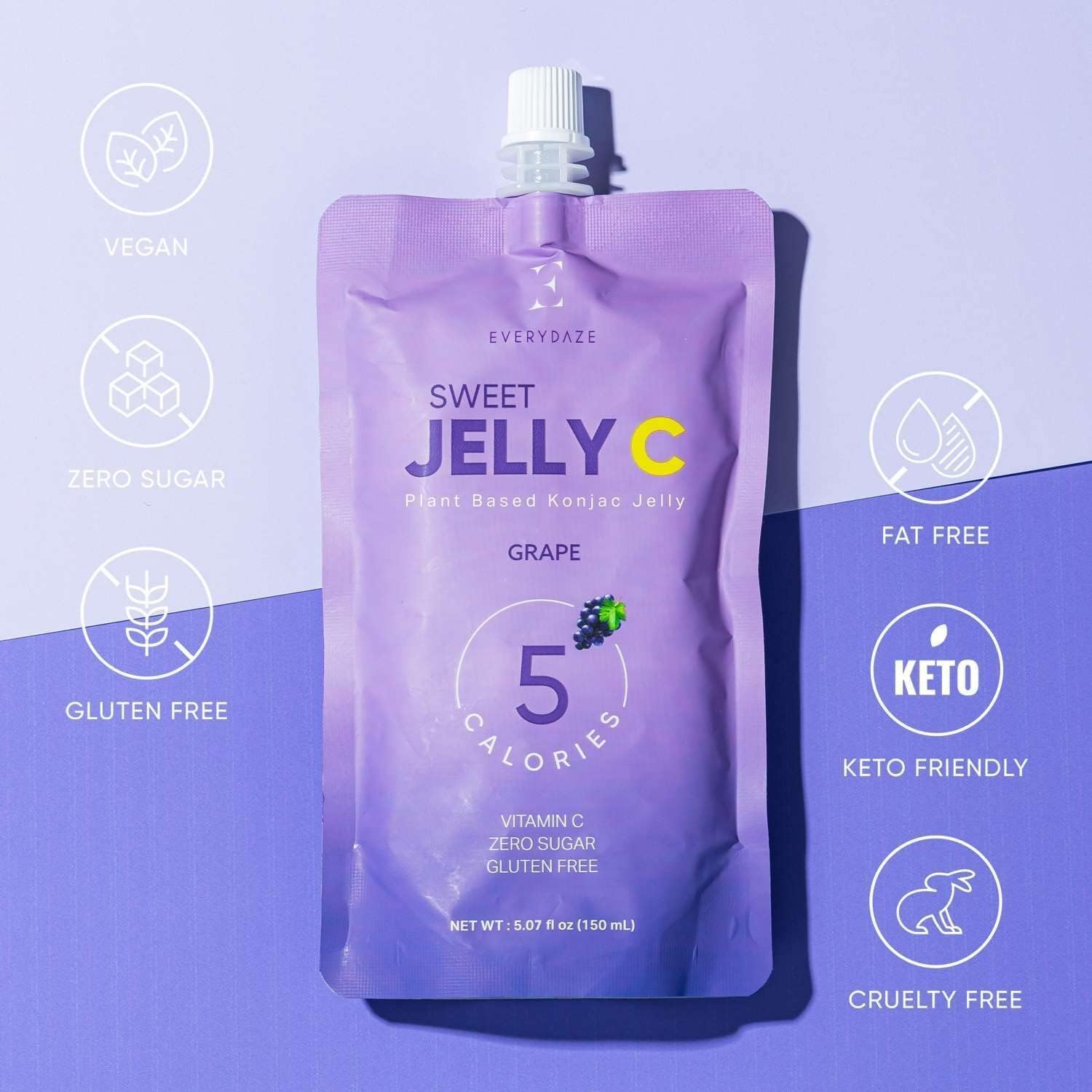 EVERYDAZE Sweet C Konjac Jelly | Vitamin C, Vegan, 5 Calories, 0 Sugar | Grape | 10 Packs | Keto, Gluten Free, Healthy Diet Pouch Drinkable Snack, Weight Management, Low Calorie image number 4