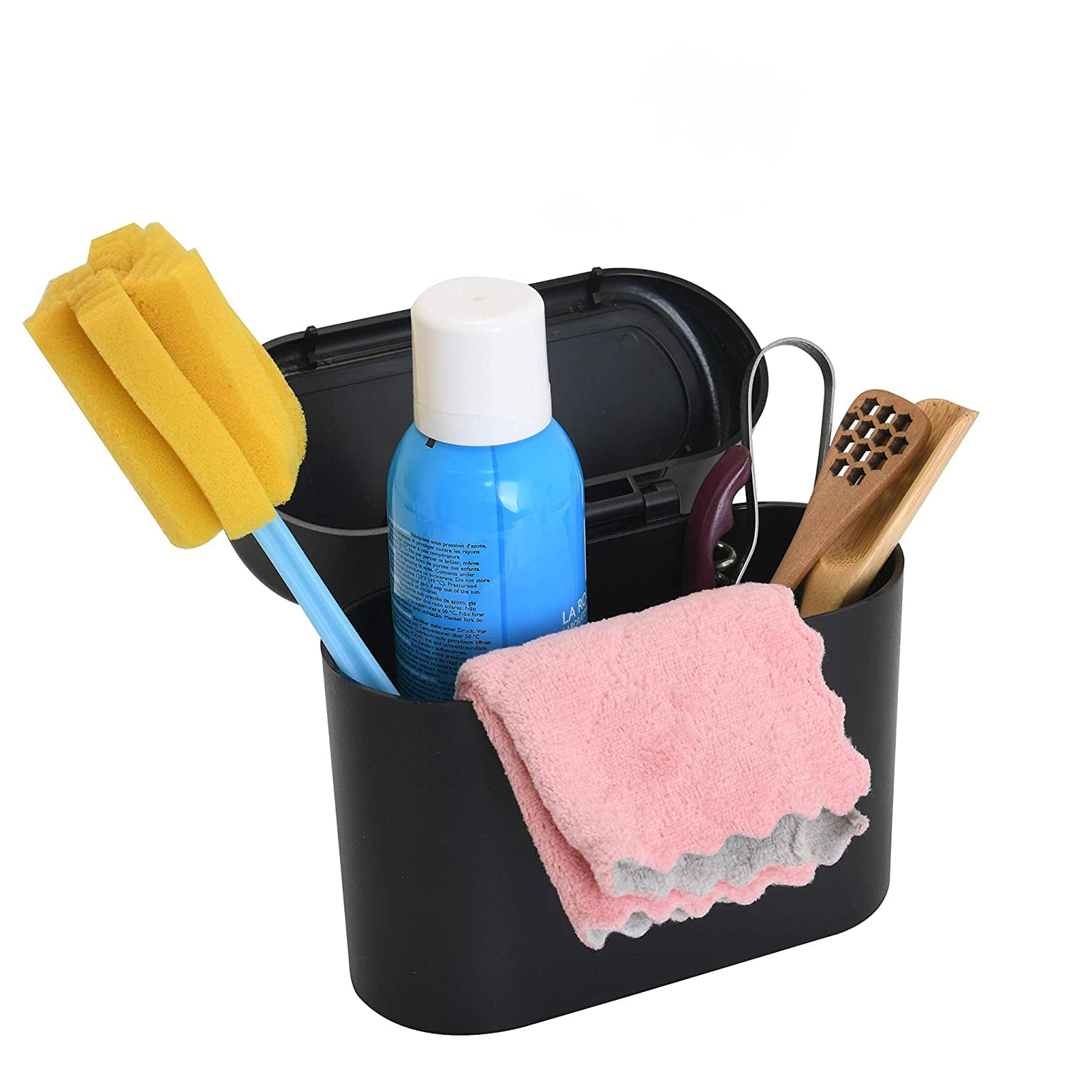 Car Trash Can, Car Trash Bin with Lid, Hanging Mini Vehicle Trash Bin with 60 Car Trash Bags, Car Dustbin Garbage Organizer, Bin Trash Container for Auto Cars, Home, Office（Black）