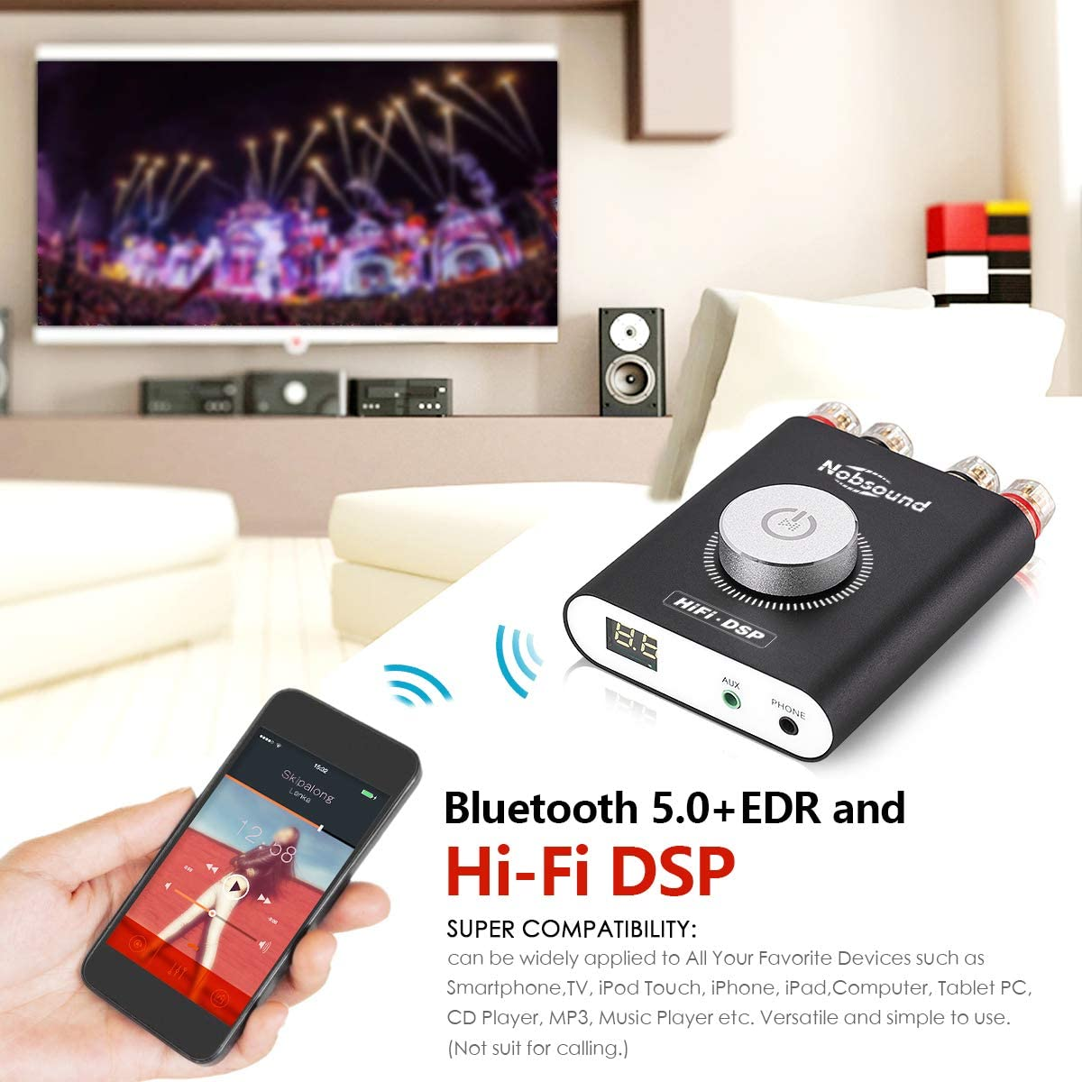 Nobsound NS-20G 200W Mini Bluetooth 5.0 Power Amplifier 2.0 Channel Wireless Receiver Hi-Fi DSP Stereo Headphone Audio Amp LED Display (Black) image number 4