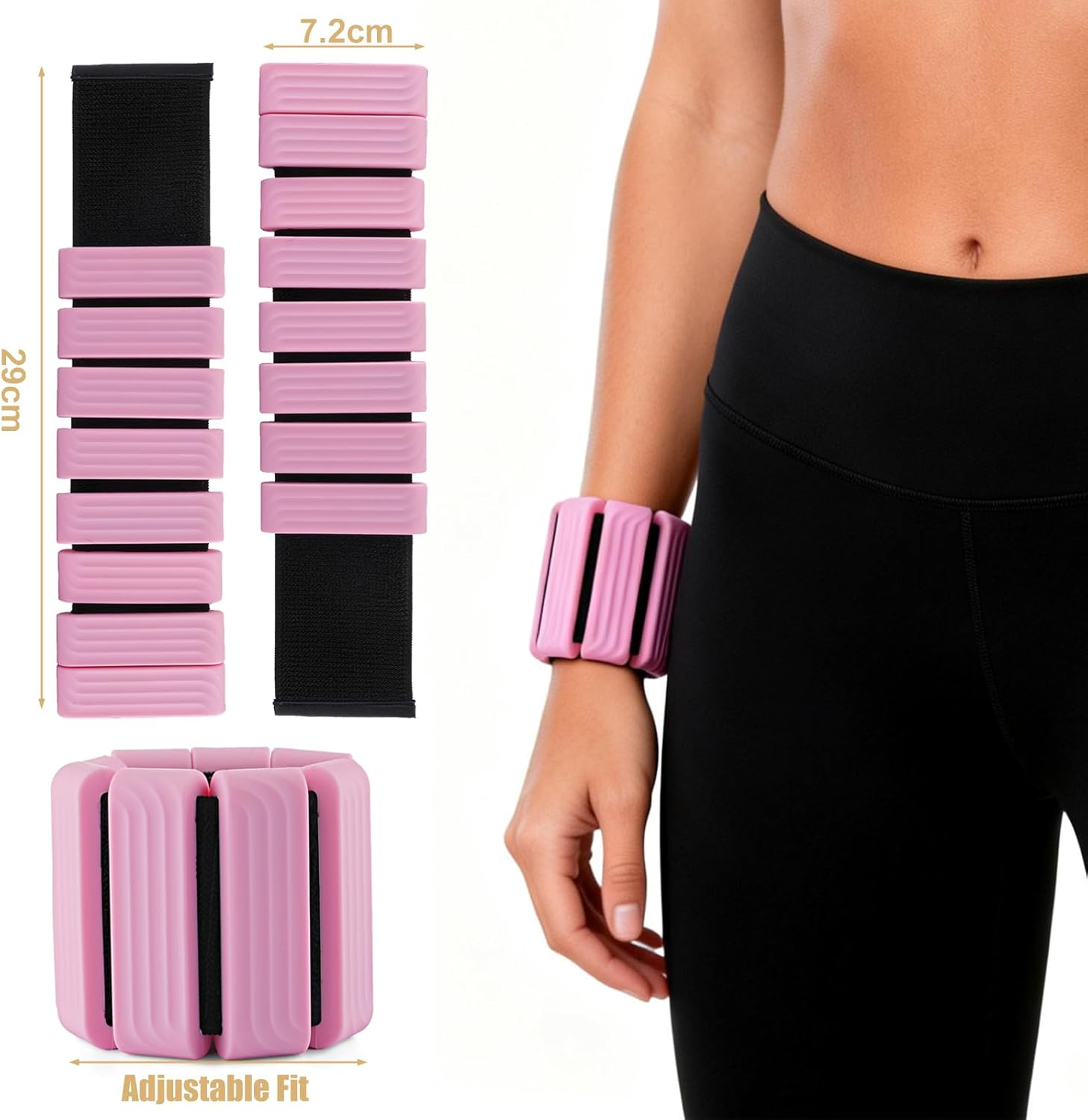 Pilates Wrist and Ankle Weights for Women and Men, 2 Lbs Set 1LB Each Adjustable Weighted Bangles, Arm and Leg Weights for Walking, Yoga, Training, Exercise, Running, Fitness image number 2