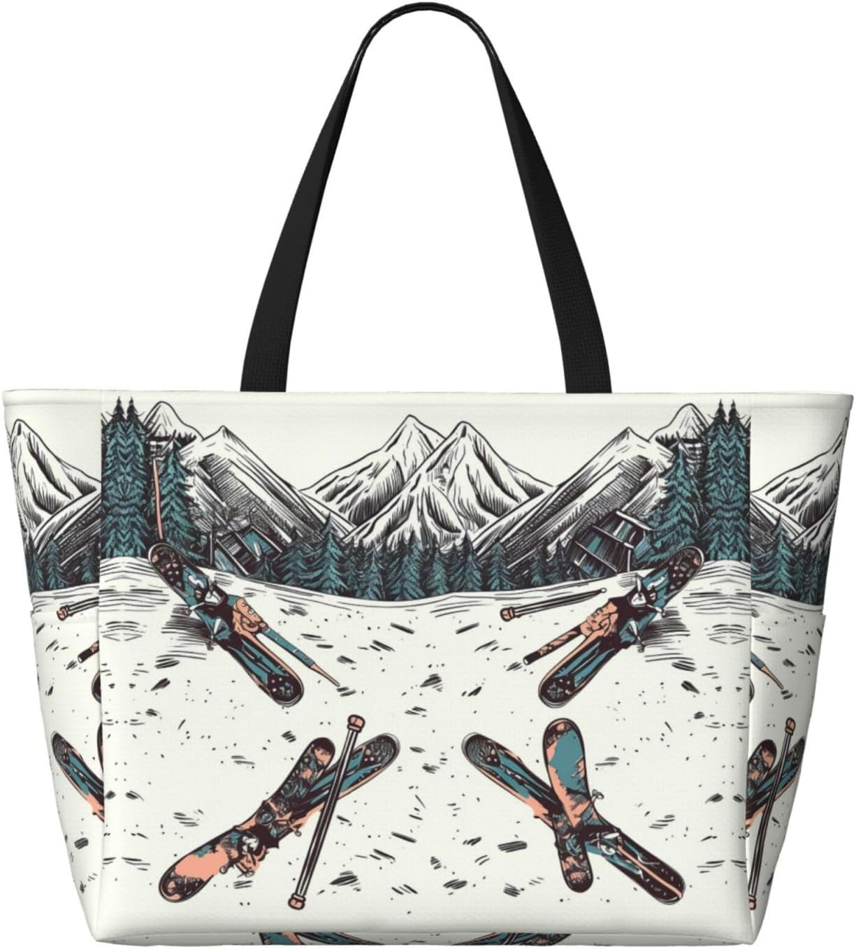 GDSHJKLW Beach Bags for Women Large Waterproof Sandproof Beach Tote Bag Lightweight Zipper Carry on Bag Skiing with Gear Set Pool Bag for Gym Travel Vocation, Black, One Size image number 4