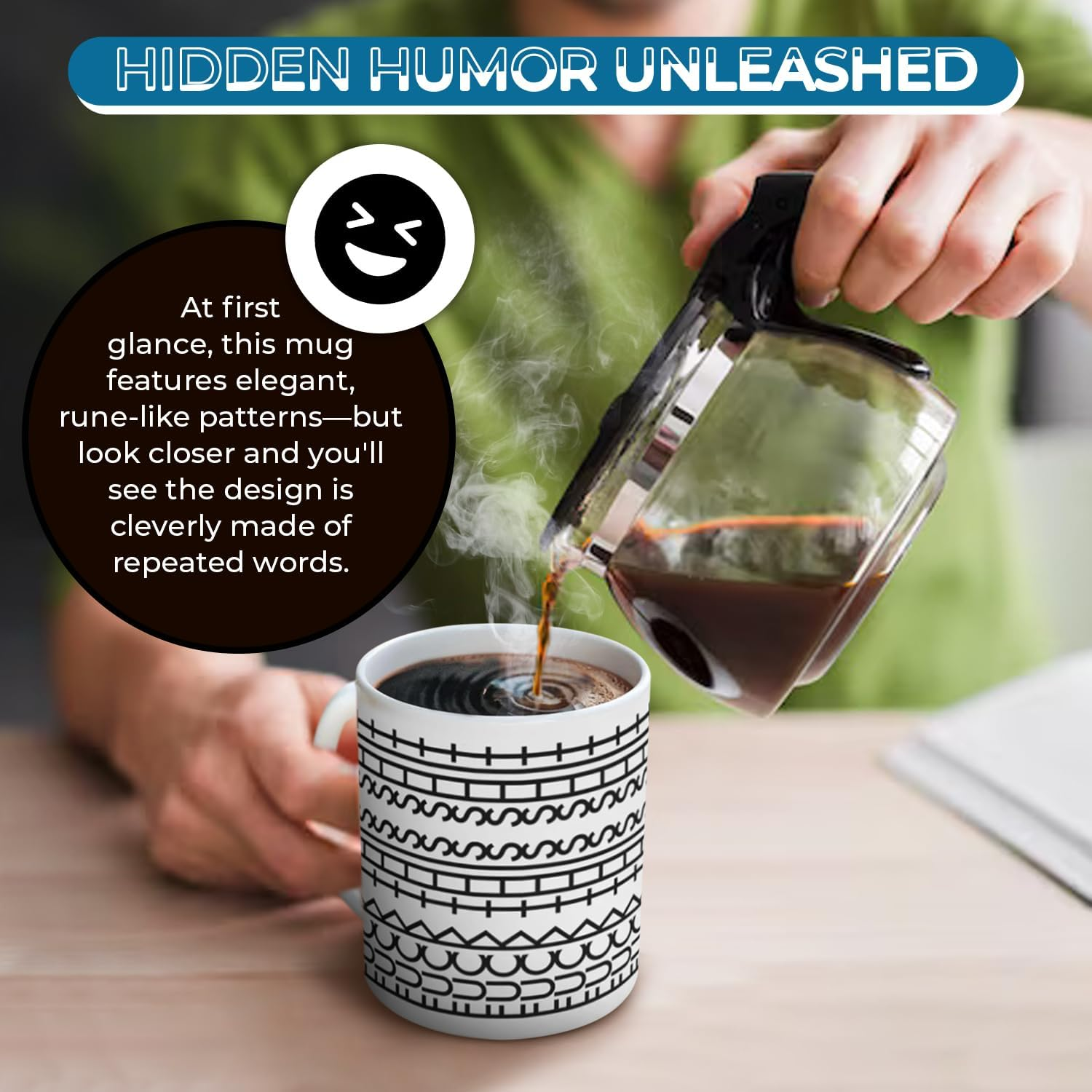 Funny Hidden Message Coffee Mug &ndash; Sarcastic Design in Pattern &ndash; Cheeky Novelty Office, Work, Coworkers, Friends &ndash; Ceramic Tea & Coffee Cup &ndash; Humour Mug for Adults with Attitude (Black)