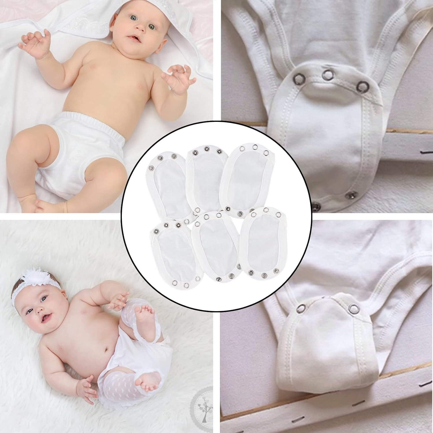 6 Pcs Baby Vest Bodysuit Baby Clothes Extension Baby Onesie Extender Cotton White Bodysuit Extende for Newborn Cotton Bodysuit Extender with Push Button image number 5