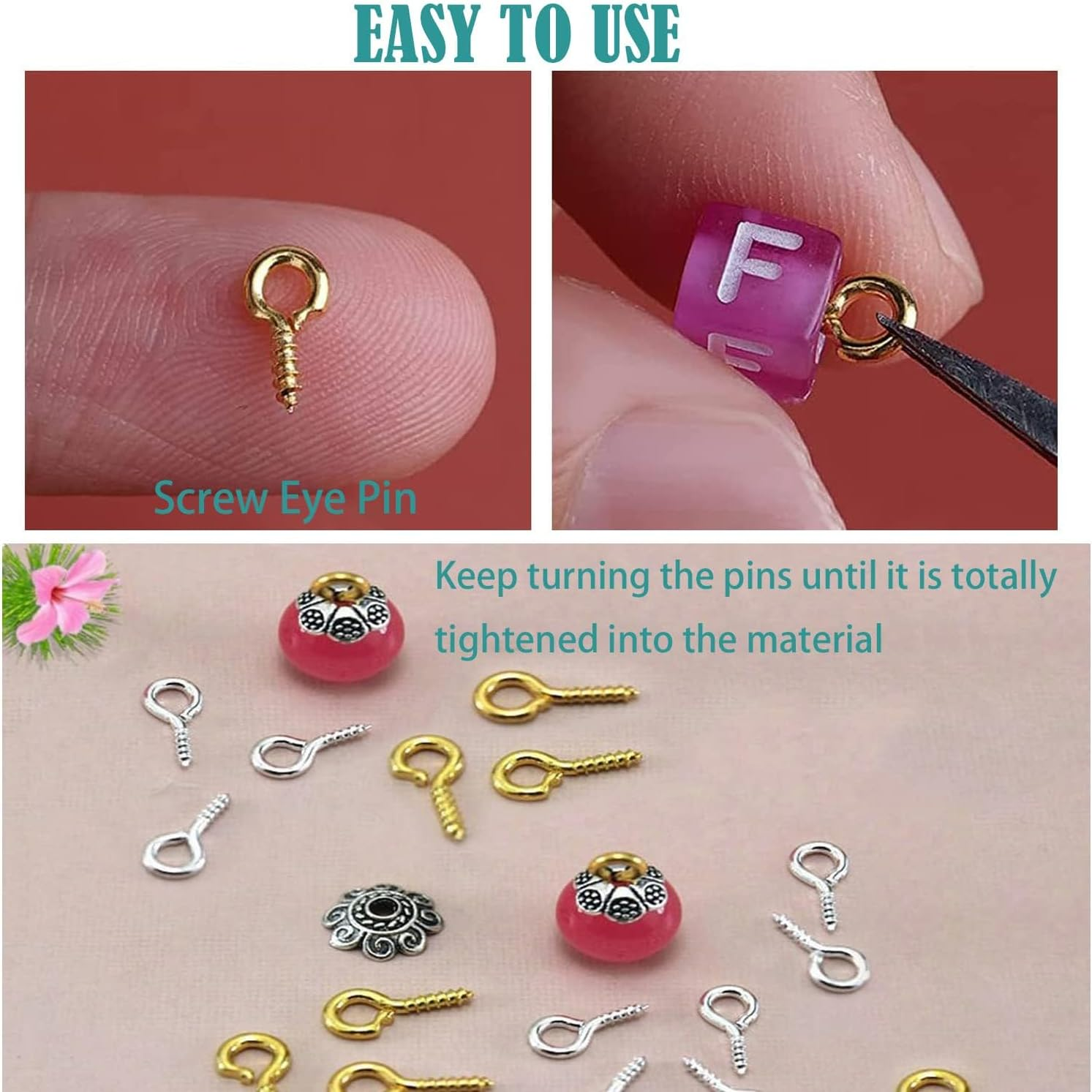 KEWAYO 400Pcs Small Screw Eye Pins, Hooks Eyelets Screw Threaded Silver Clasps, for Cork Top Bottles & DIY Jewelry Making Self Tapping Screws Hooks Ring image number 2