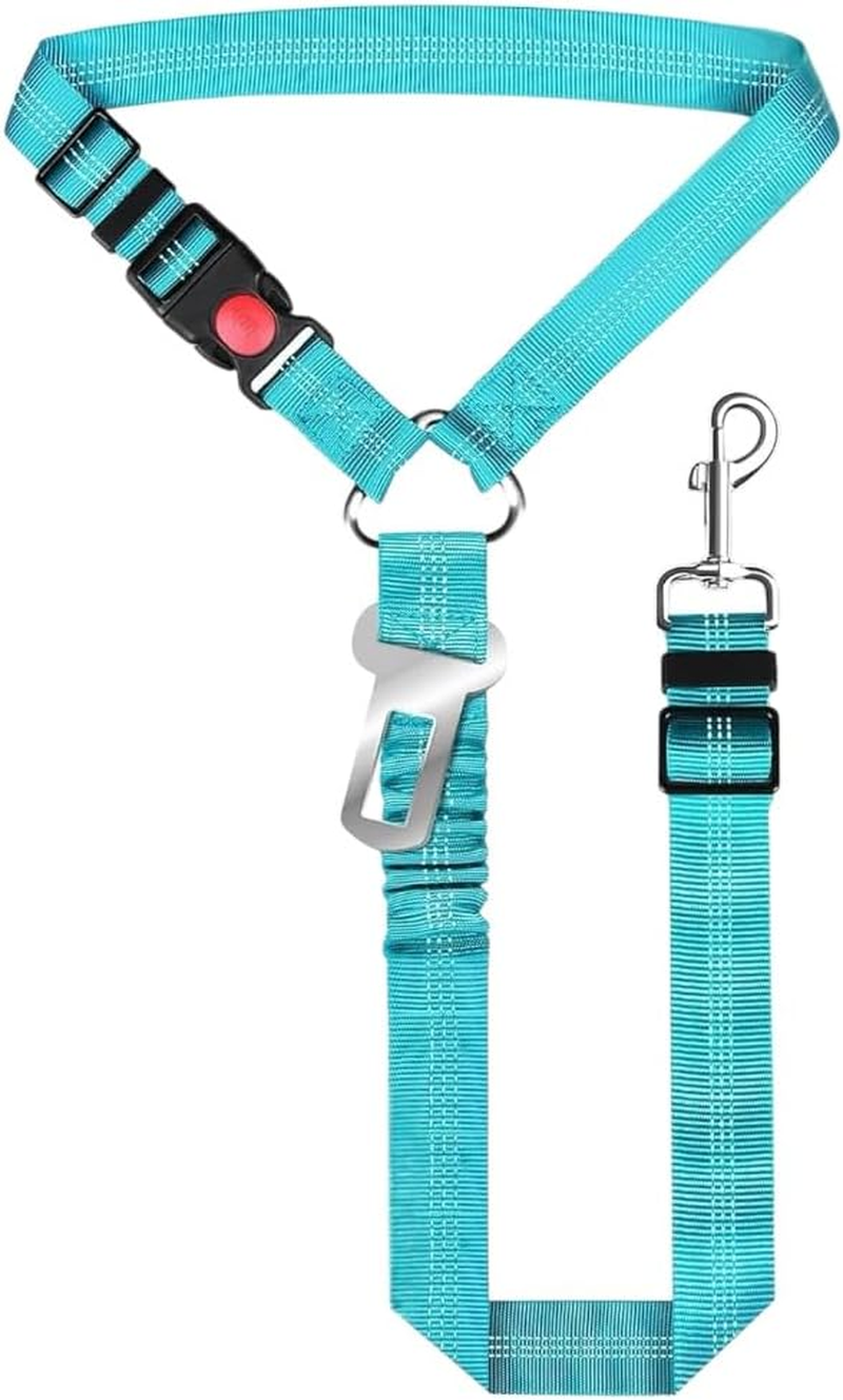 2 in 1 Dog Car Seatbelts, Pet Safe Guard Car Seat Belt Headrest Restraint Clip, Adjustable Dog Car Harness Belt with Anti-Shock Elastic Bungee Buffer (Black)
