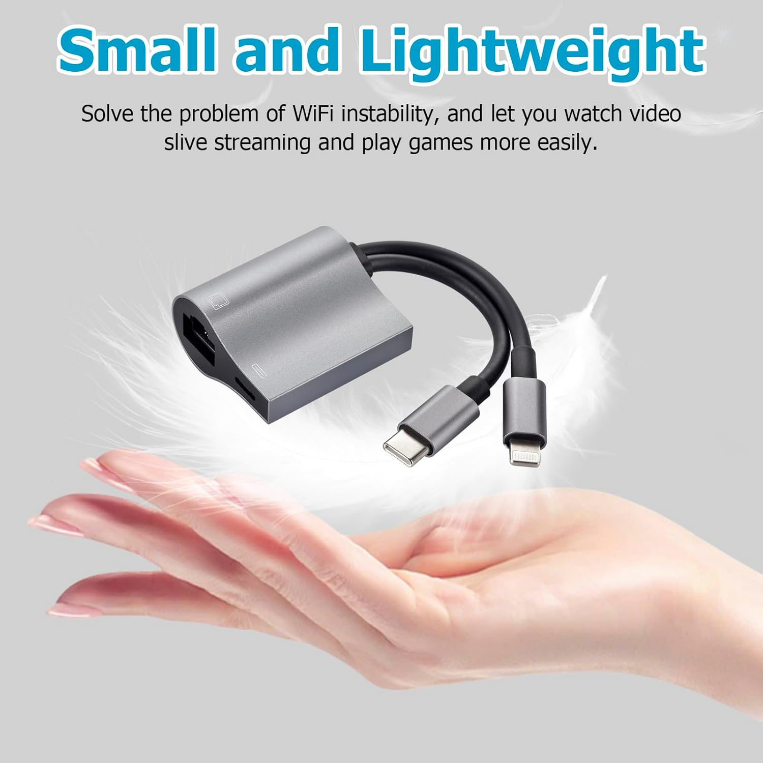 2 in 1 Lightning and Type C to RJ45 Ethernet Adapter Network Adapter,With Charge Port, Plug and Play,Supports 100Mbps Ethernet Network, Compatible with Iphone 14 13 12 11/Ipad image number 6