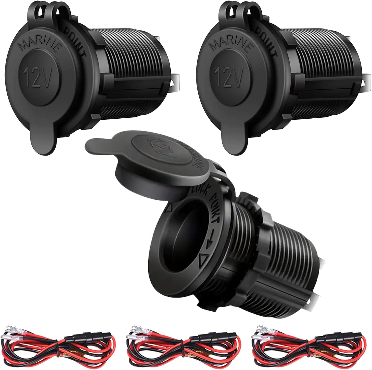 MAEZOE 12V Cigarette Lighter Socket, 3-Pack Car Marine Motorcycle ATV RV Lighter Socket Power Outlet Socket Replacement Waterproof Plug image number 6