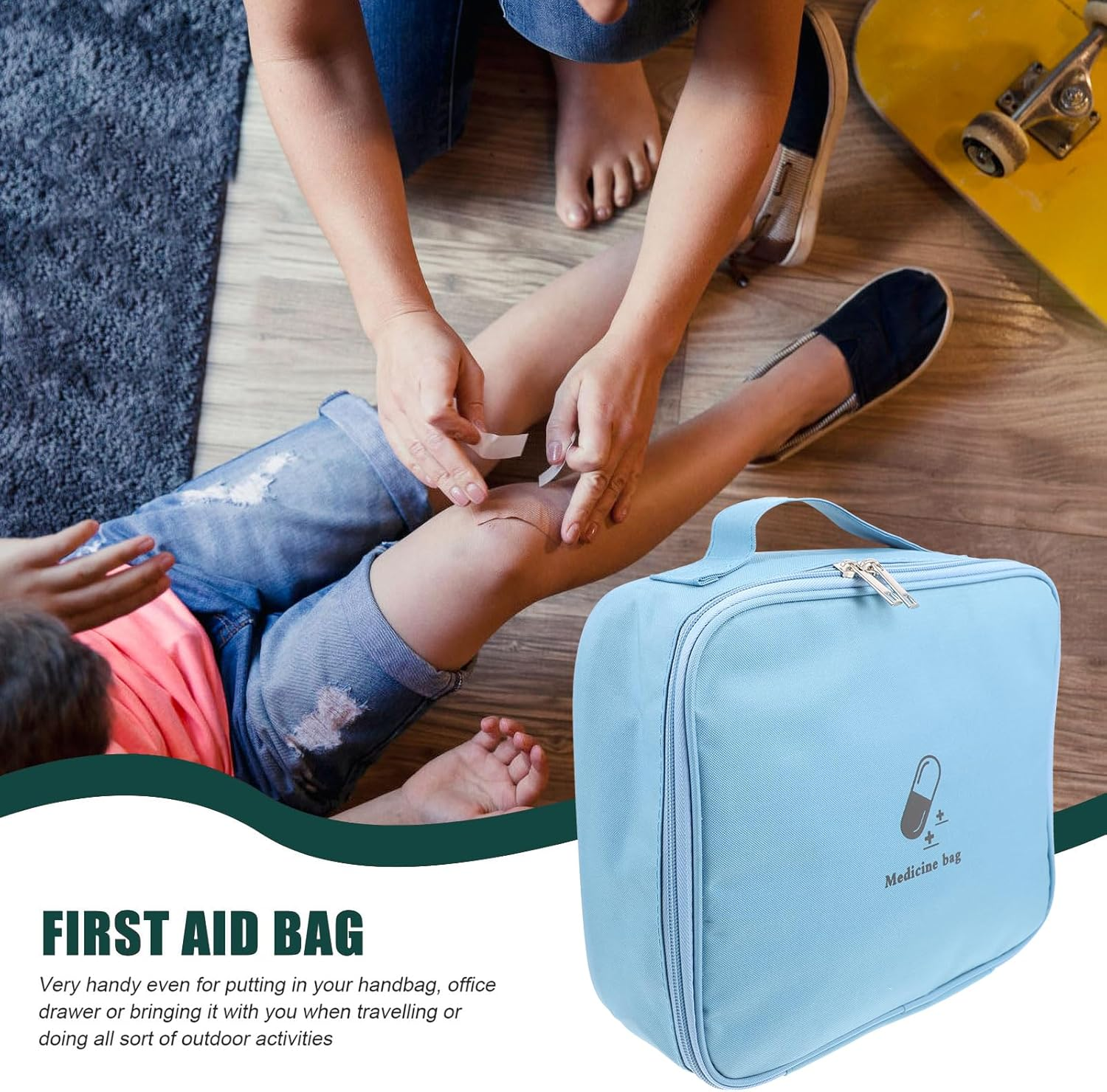 Healeved Toiletry Organizer Bag Medication Organizer Emergency Empty Pouch Carrier Cloth Bag Emergency Storage Bag Medicine Container Cosmetic Organizer Green Cosmetics Organizer Bag image number 1