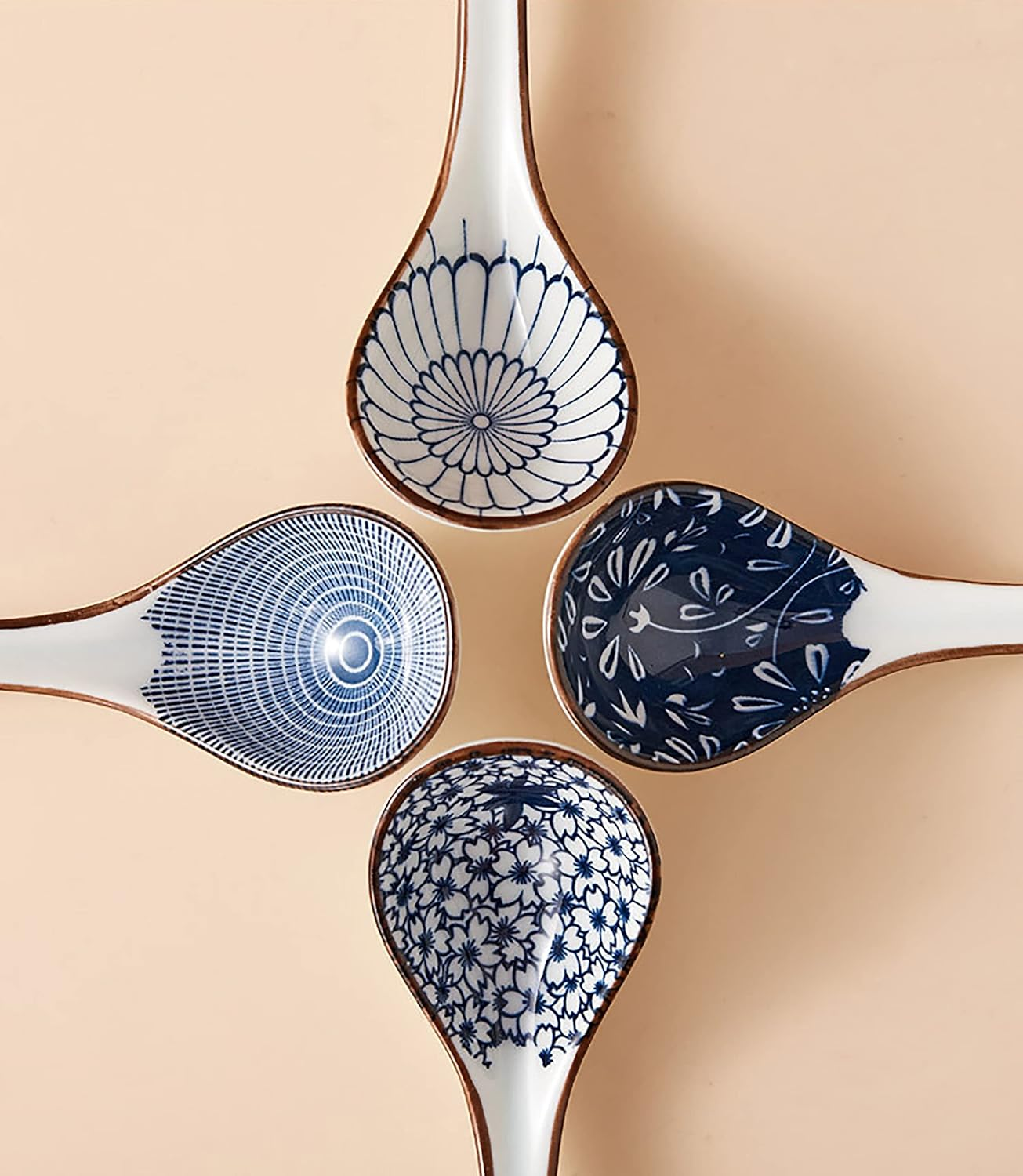 Ceramic Asian Ramen Spoons Set of 4, Long Japanese Soup Spoons for Pho, Wonton, Noodles, 4 Pcs image number 6