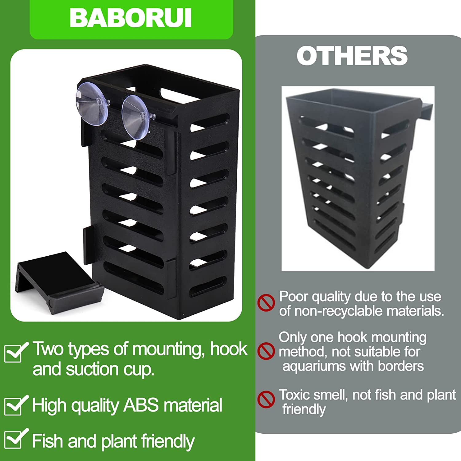 BABORUI 2 Pack Aquarium Plant Holder with Hooks and Suction Cups, Hanging Aquatic Planter Cups for Aquarium Decorations Plants, Aquarium Decor for Fish Tank Live Aquarium Plants, Black, (H-207) image number 1