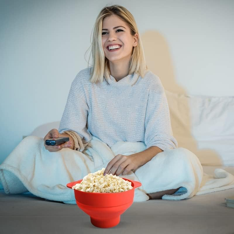 TINGJUNN Microwave Silicone Popcorn Maker Popcorn Bowl Silicone Collapsible Popcorn Maker with Lid and Handle BPA Free, Dishwasher Safe (Black) image number 2