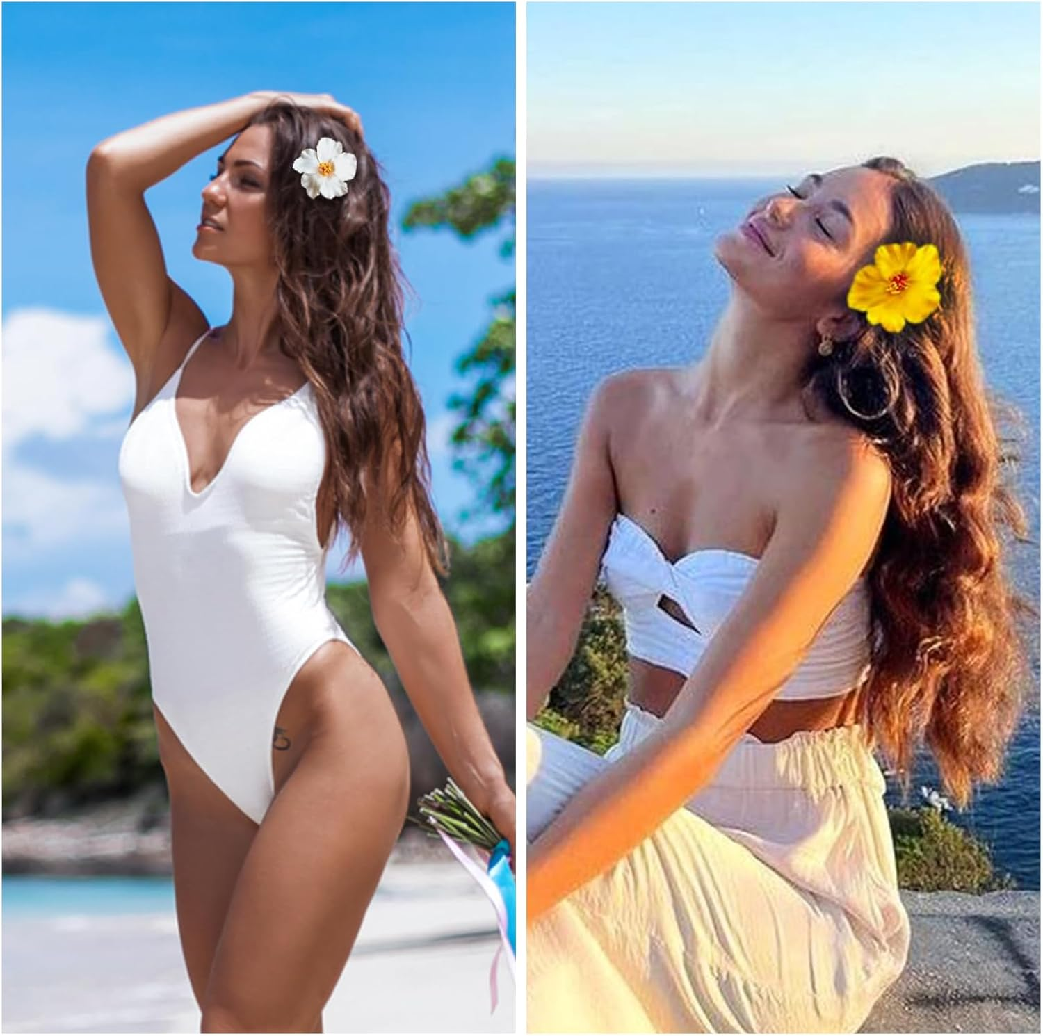 Ruzister 4 Pieces Hawaiian Flower Hair Clips for Women Hair Clips with Plumeria and Hibiscus Artificial Flower Clips Hair Accessories for Holiday Beach Party Boho image number 4