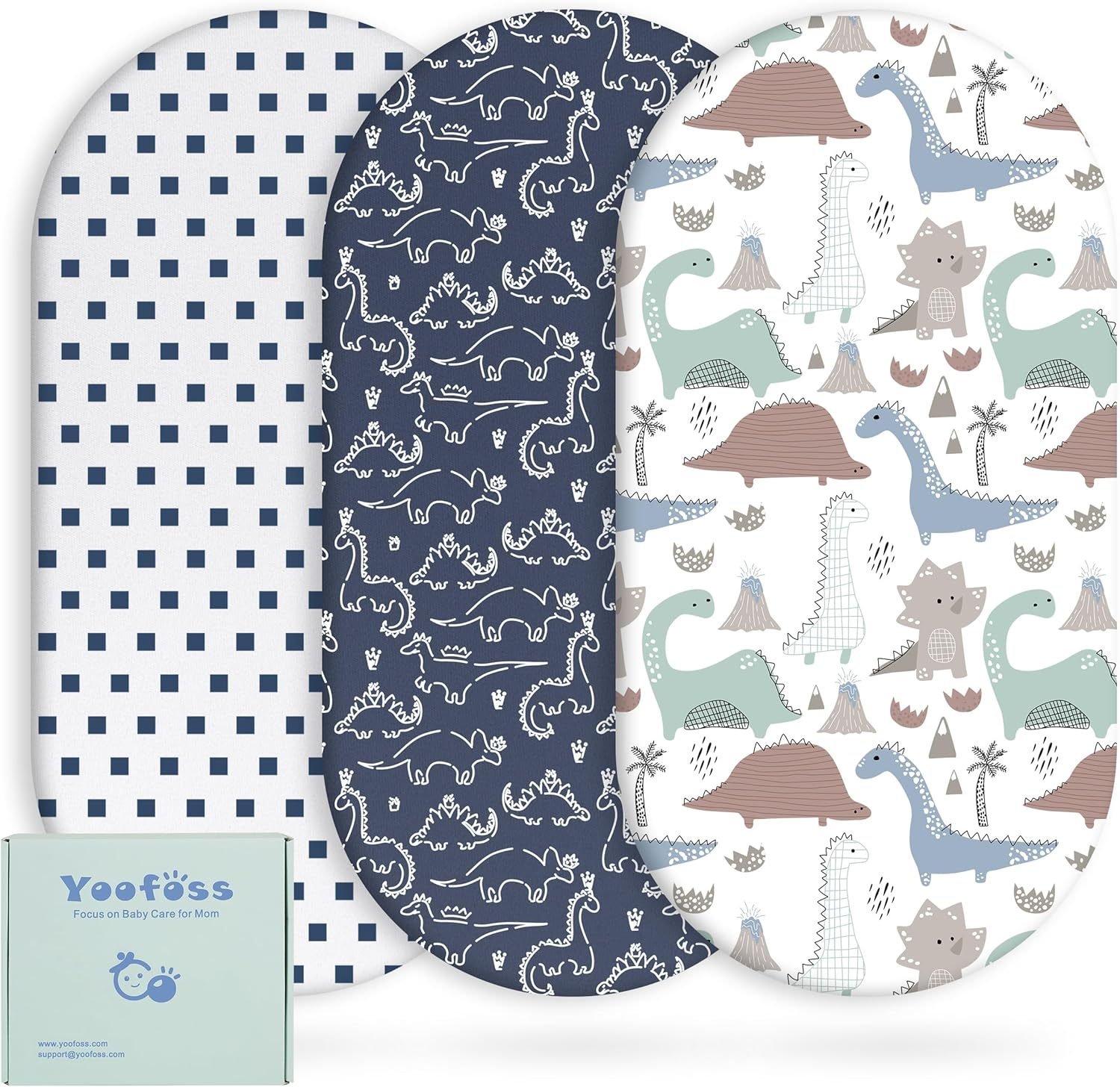 Yoofoss Bassinet Sheets Baby Girl Boy, Fitted Bassinet Sheet Set 3 Pack Universal Fit for Cradle Moses Basket Oval Rectangle round Hourglass Mattress,Soft Breathable (Blue+Seahorse)