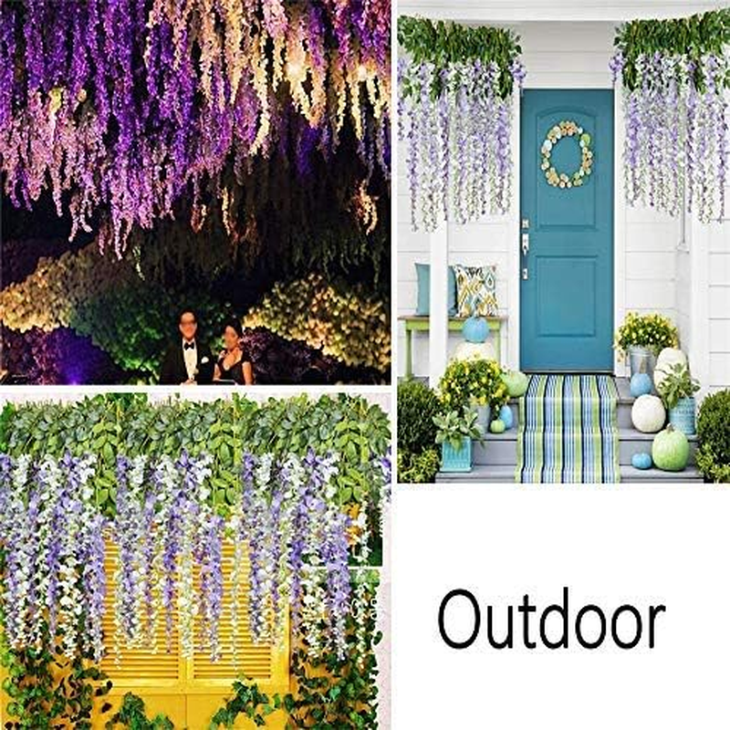 12Pcs Artificial Wisteria Flowers Purple 3.6 Feet/Piece Dense Artificial Wisteria Vine Ratta Hanging Garland Silk Flowers String Home Party Wedding Decor image number 4