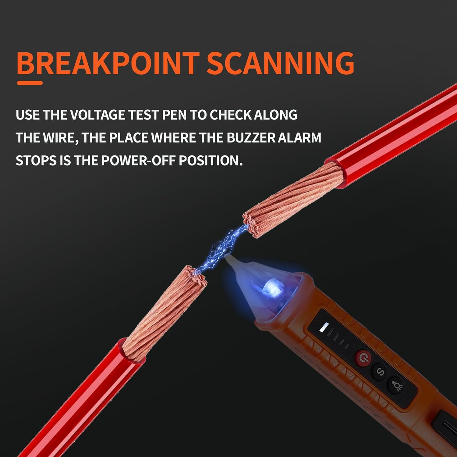 2 Pack Non-Contact Voltage Detector, Voltage Tester Electrical Tester, AC 12V/48V/70V-1000V, Wire Tester with Buzzer Alarm and Flashlight, Wire Breakpoint Finder, Orange & Red image number 4