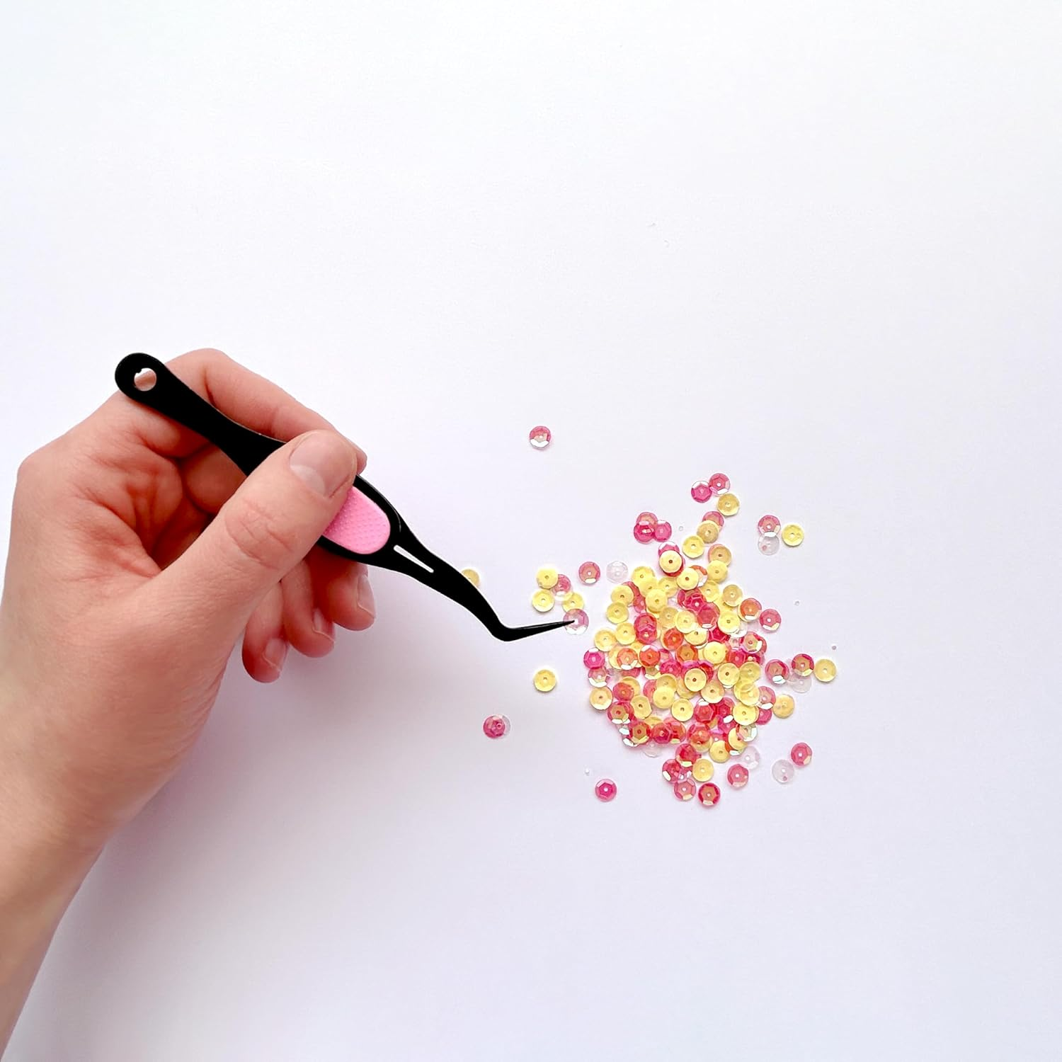 Uniquely Creative Craft Tweezers for DIY, Scrapbooking and Crafts - Stainless Steel Angled Precision Tip (Black and Pink, 12.7 X 2.5 X 2.5 Centimetres)