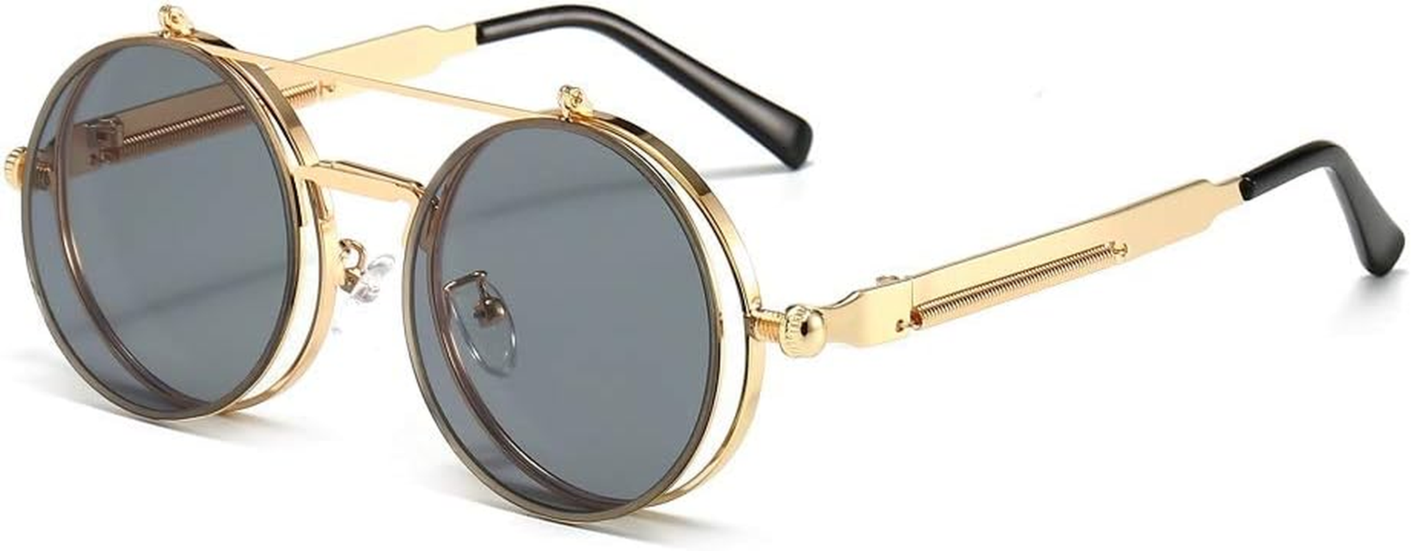 Vintage round Flip up Steampunk Sunglasses Retro Clamshell Punk Eyewear Metal Circle Glasses for Men Women