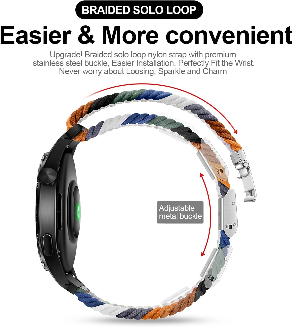 XMUXI Compatible with Samsung Galaxy Watch 3 45Mm Straps Braided Nylon Band, GT 5 GT 4 46Mm Strap, Amazfi GTR 4 GTR 3 Pro Woven Cloth 22Mm Bands Adjustable Elastic Band(Not Include Watch) image number 3