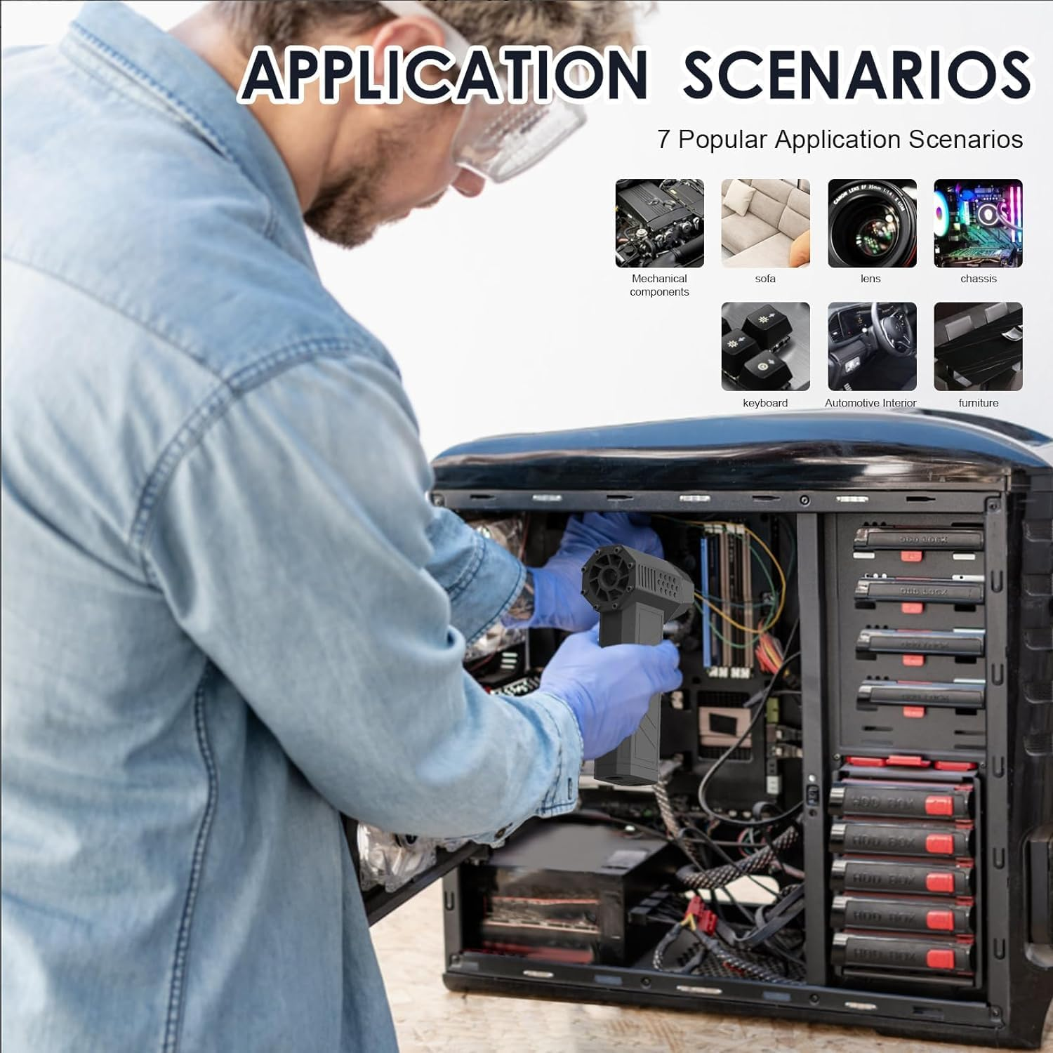 Jet Dry Blower, 3 Gear Adjustable Electric Air Duster, 300000RPM Jet Dry Mini Blower, 16000Mah Portable Air Blower Car Dryer Turbine Jet Blower for Car, Cleaning, Camping image number 6