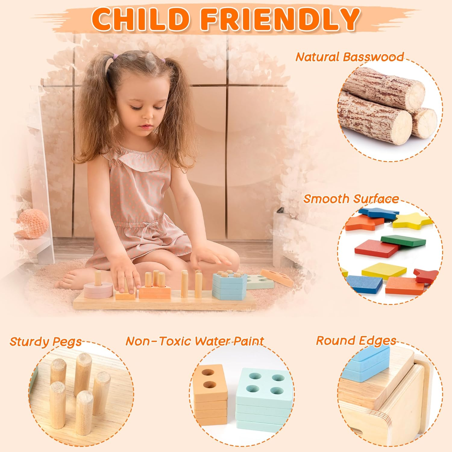 Montessori Toys for 1 2 3 Years Old,Color & Shape Sorting Matching Toy for 1 Year Old Boys and Girls Wooden Sorting and Stacking Toys for Toddlers 1-3,Educational Toys for 2+ Year Old image number 3