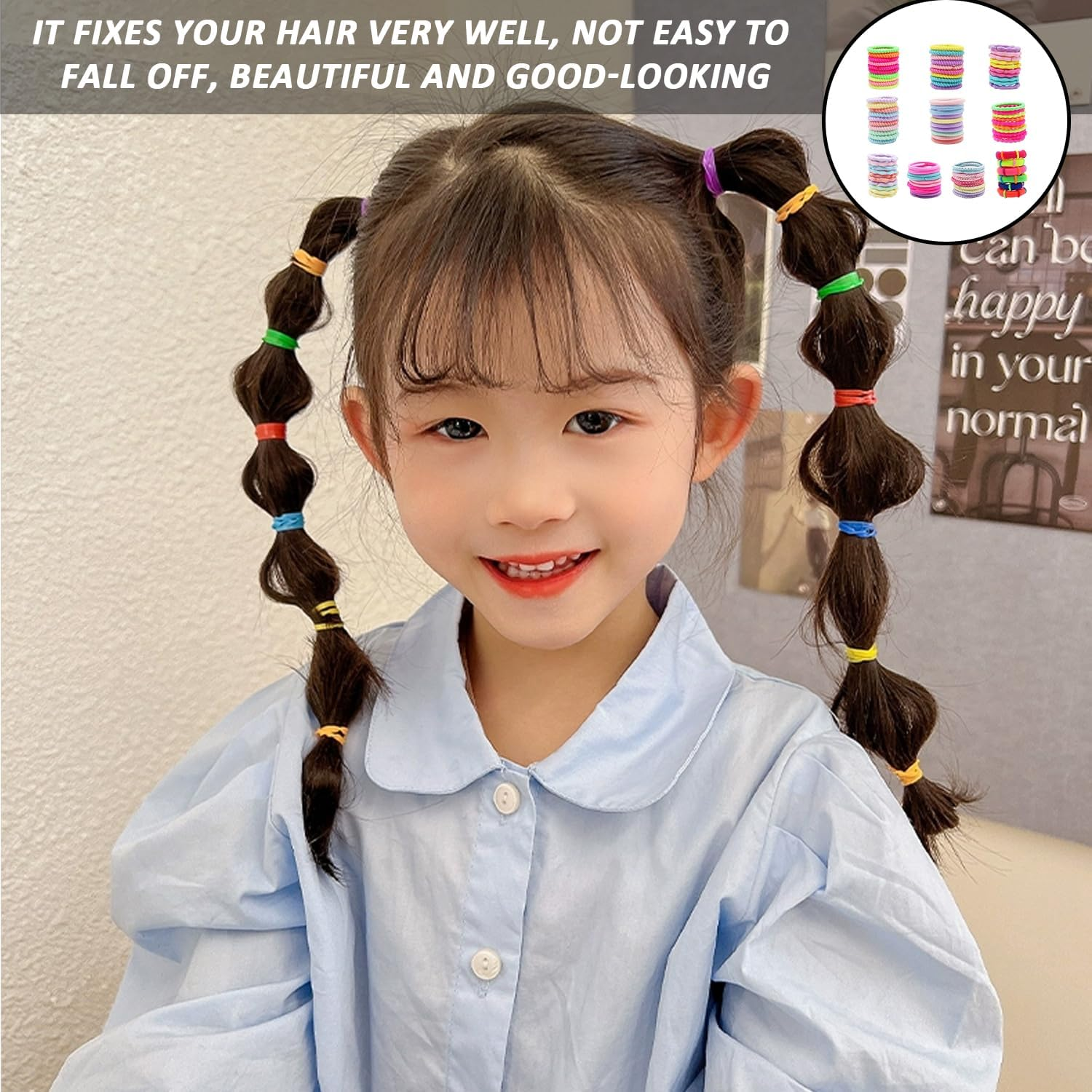 1 Set of 100 Colourful Hair Bobbles for Girls with 1 Velvet Bag, Elastic Hair Rope, Mini Head Hair Accessories, Children'S Ties, Decorative Headband Set image number 2