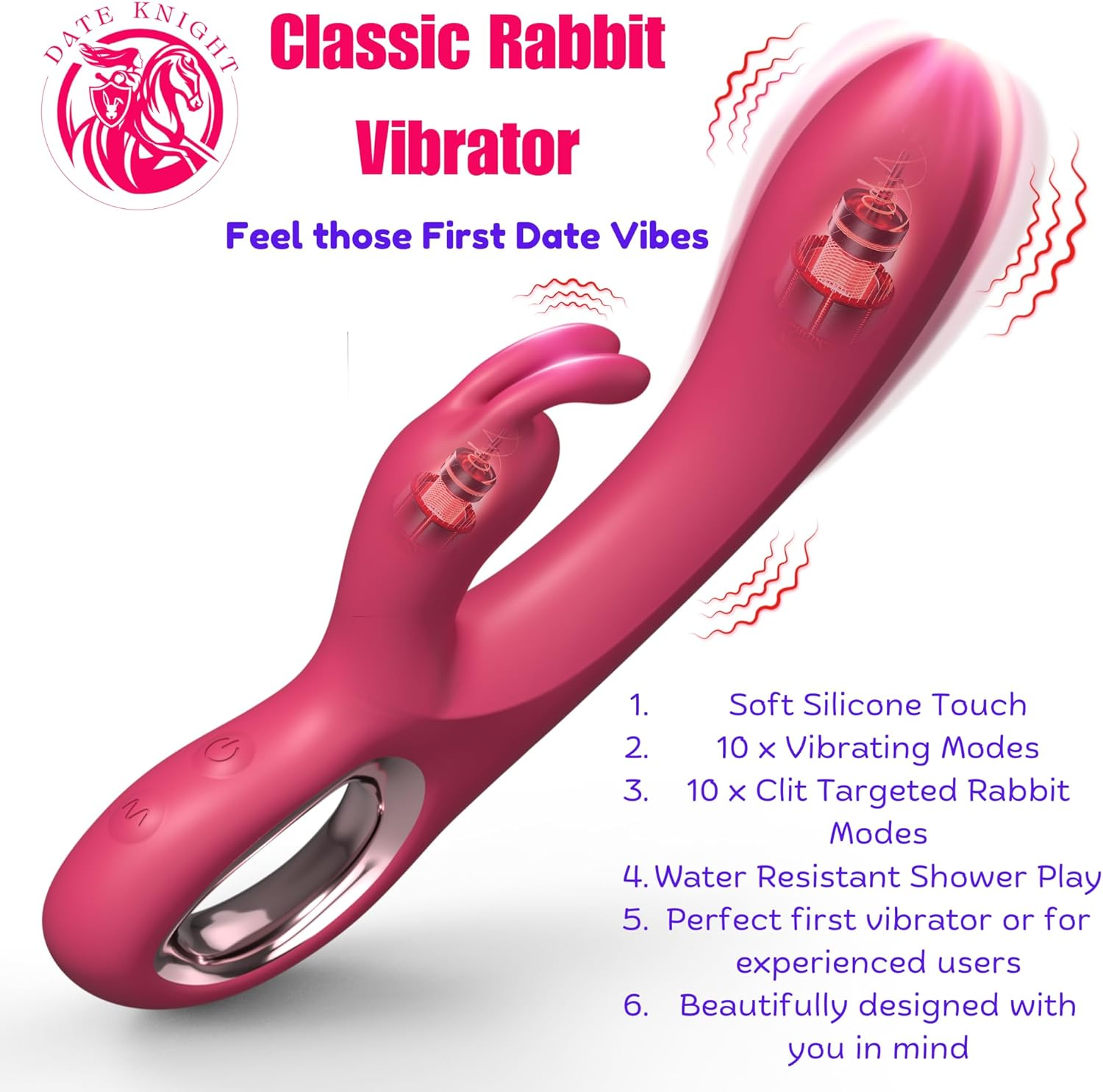 Date Knight Rabbit Vibrator Sex Toy for Women, Clitoris Stimulator & Internal Dildo, Curved Design for Intense Pleasure, Sex Toys for Women, Vibrators Female G-Spot Massager, Adult Toy image number 3