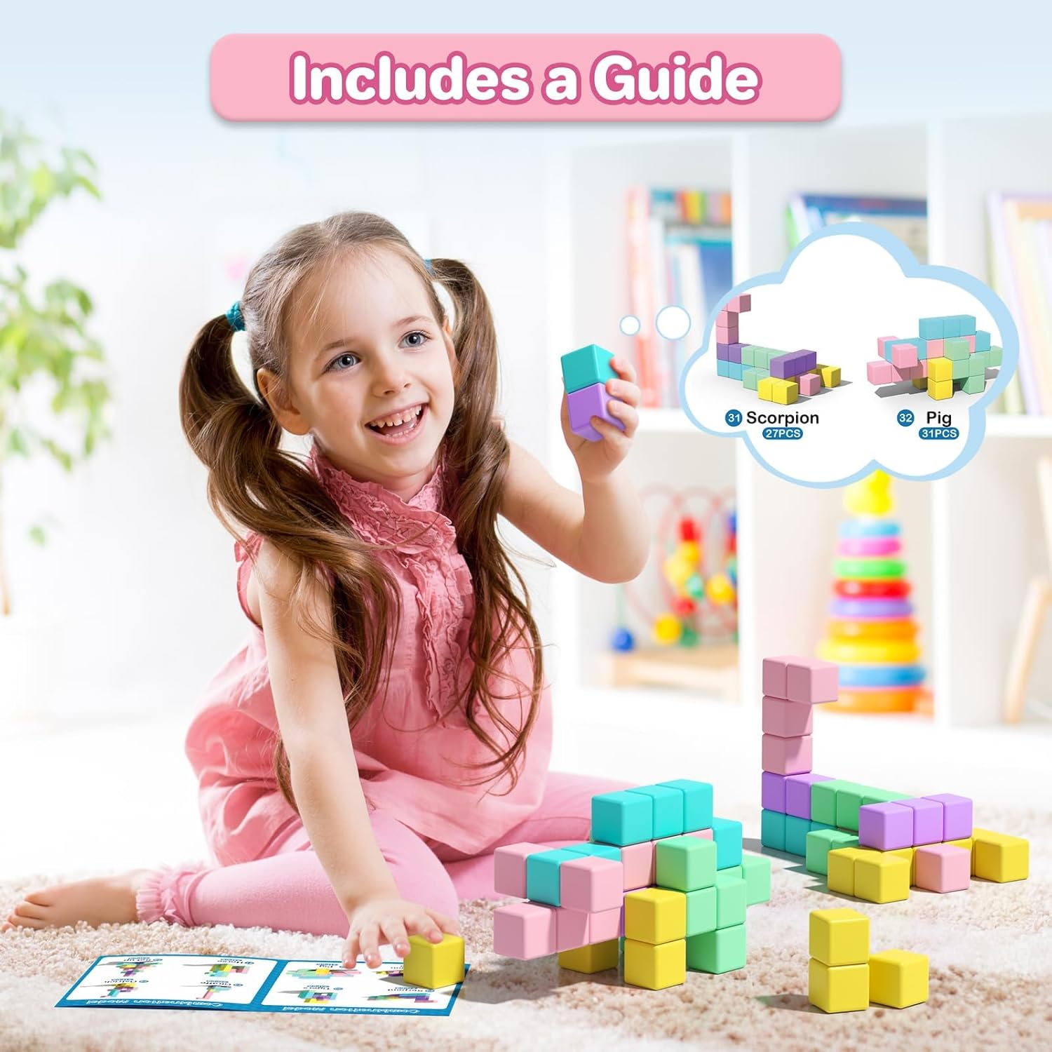 Magnetic Blocks 45 Pieces,1 Inch Large Building Blocks for Ages 3+ Year Old Boys and Girls,3D Magnetic Cubes for Kids,Preschool STEM Educational Sensory Magnet Toys (Colorful-45 PCS) image number 6