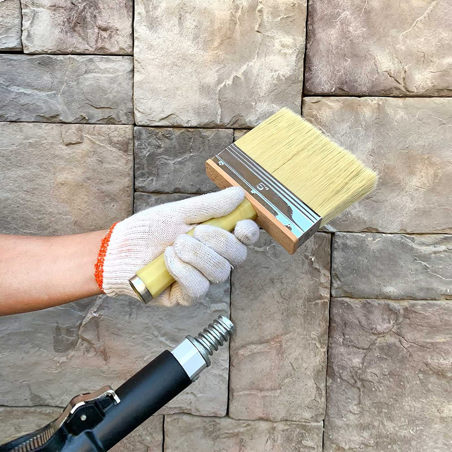 Magimate Deck Stain Brush 5-Inch Paint Brush, Medium Size for Quick Decking, Fence, Walls and Furniture Paint Application, Handle Threaded for Extension image number 1