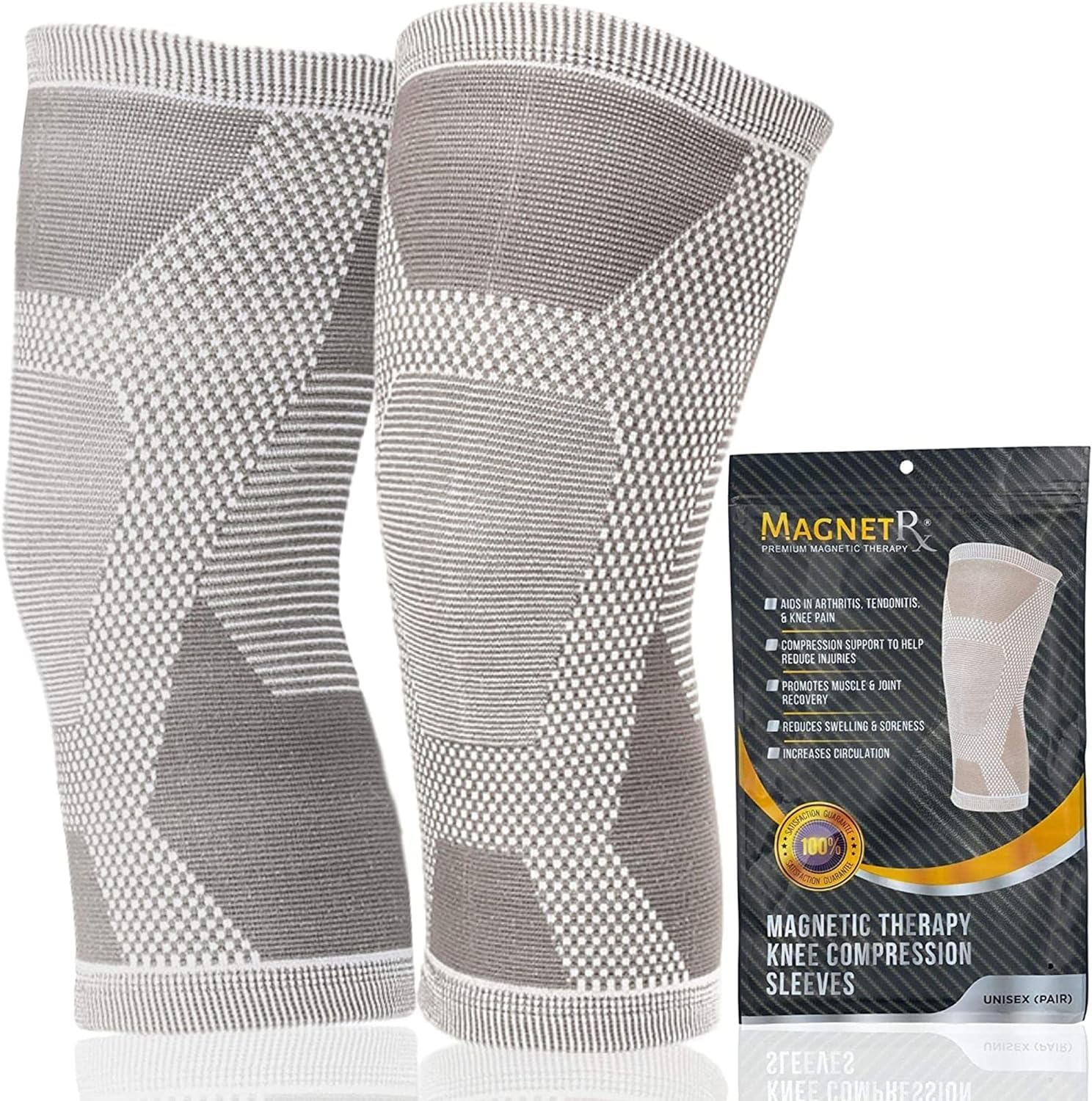 Magnetrx&reg; Magnetic Therapy Knee Compression Sleeve - (2-Pack) Knee Support with Magnets for Knee Pain & Recovery - Magnet Therapy Knee Brace Support (Medium) image number 6