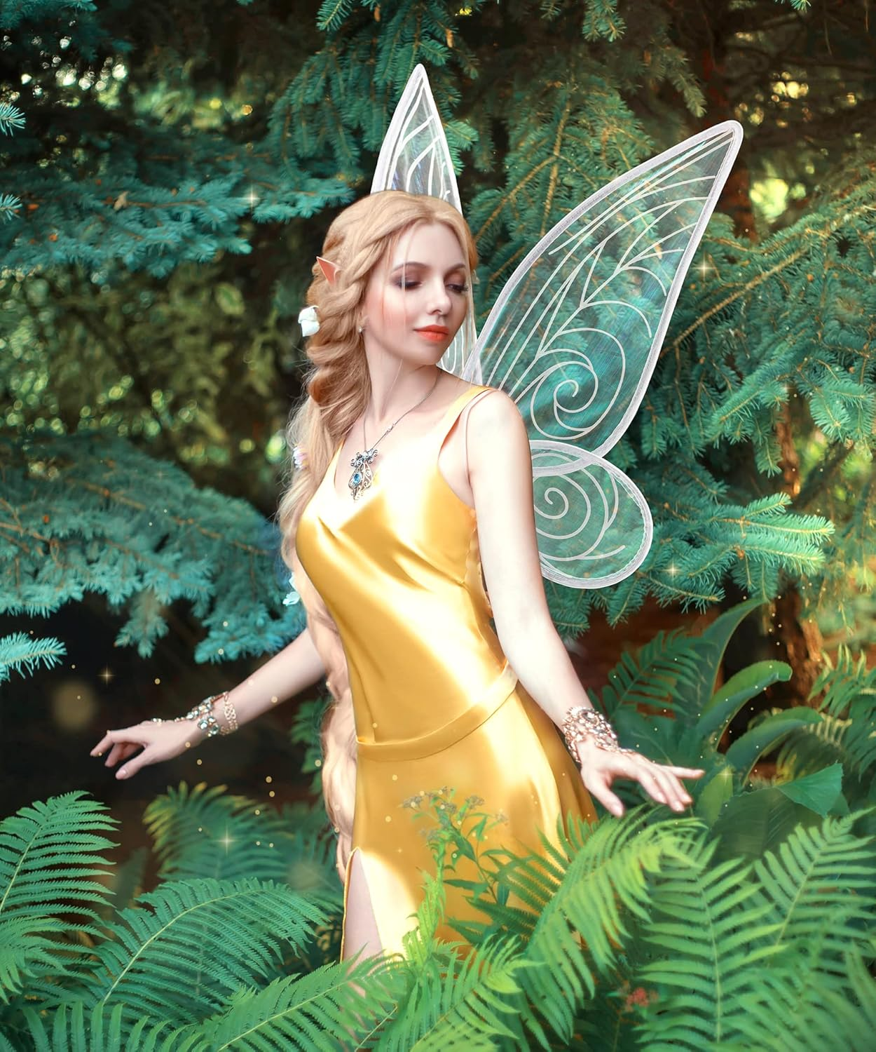 2Pcs Adult Fairy Wings, Sparkling Sheer Butterfly Wings for Adults, Kids, Girls, Women - Birthday Halloween Costume Dress Up image number 6