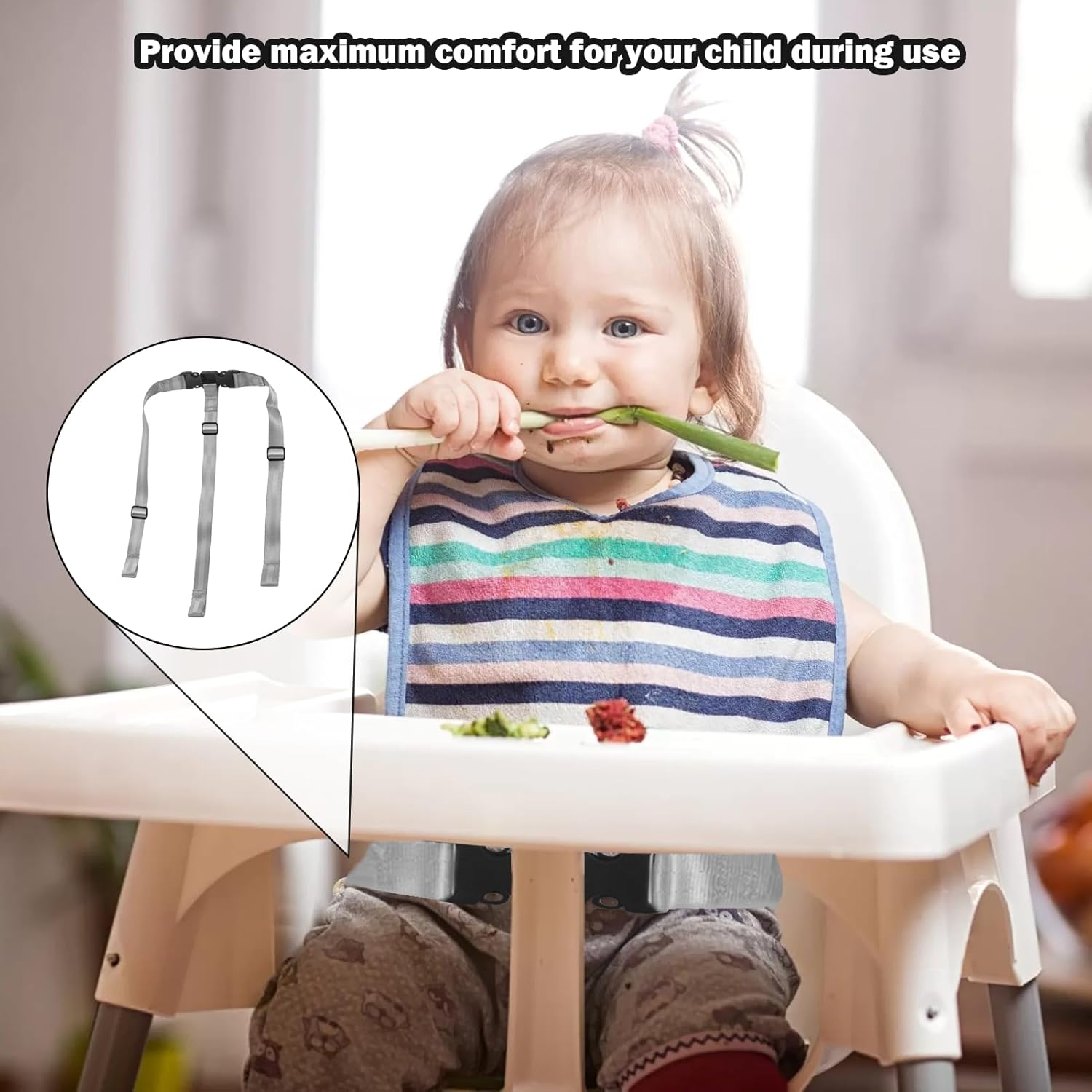 High Chair Straps, High Chair Harness Compatible with IKEA, Harness Safety Belt, Adjustable Baby Kid Safe Belt, Spare Parts 3 Point Safety Straps for IKEA Antilop Protect Children'S Security(Grey) image number 3