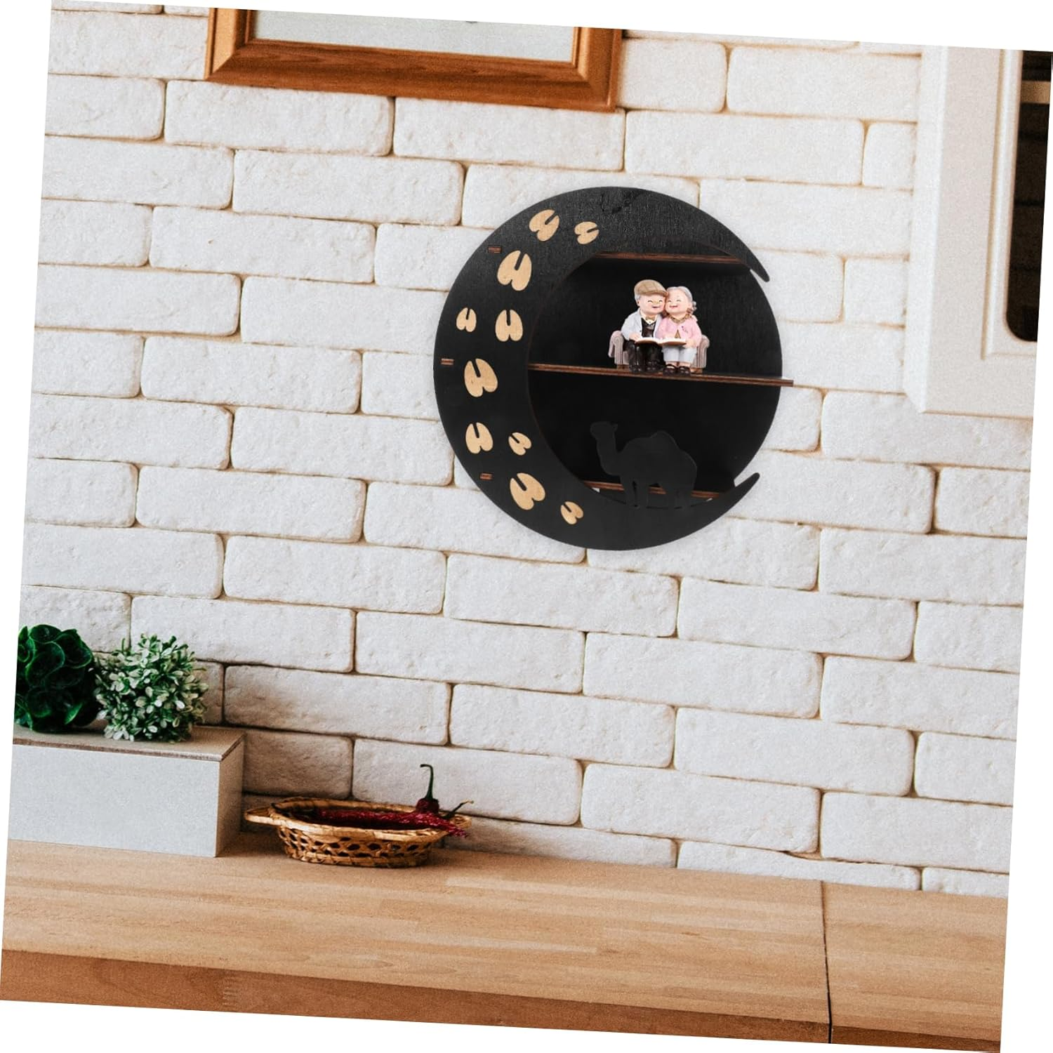 STOBAZA Wooden Crescent Wall Crystal Stand Display Stand Decoration Crescent Floating Shelves Shelf Decorations Display Stand Moon Floating Shelf Boho Decorations Black image number 6