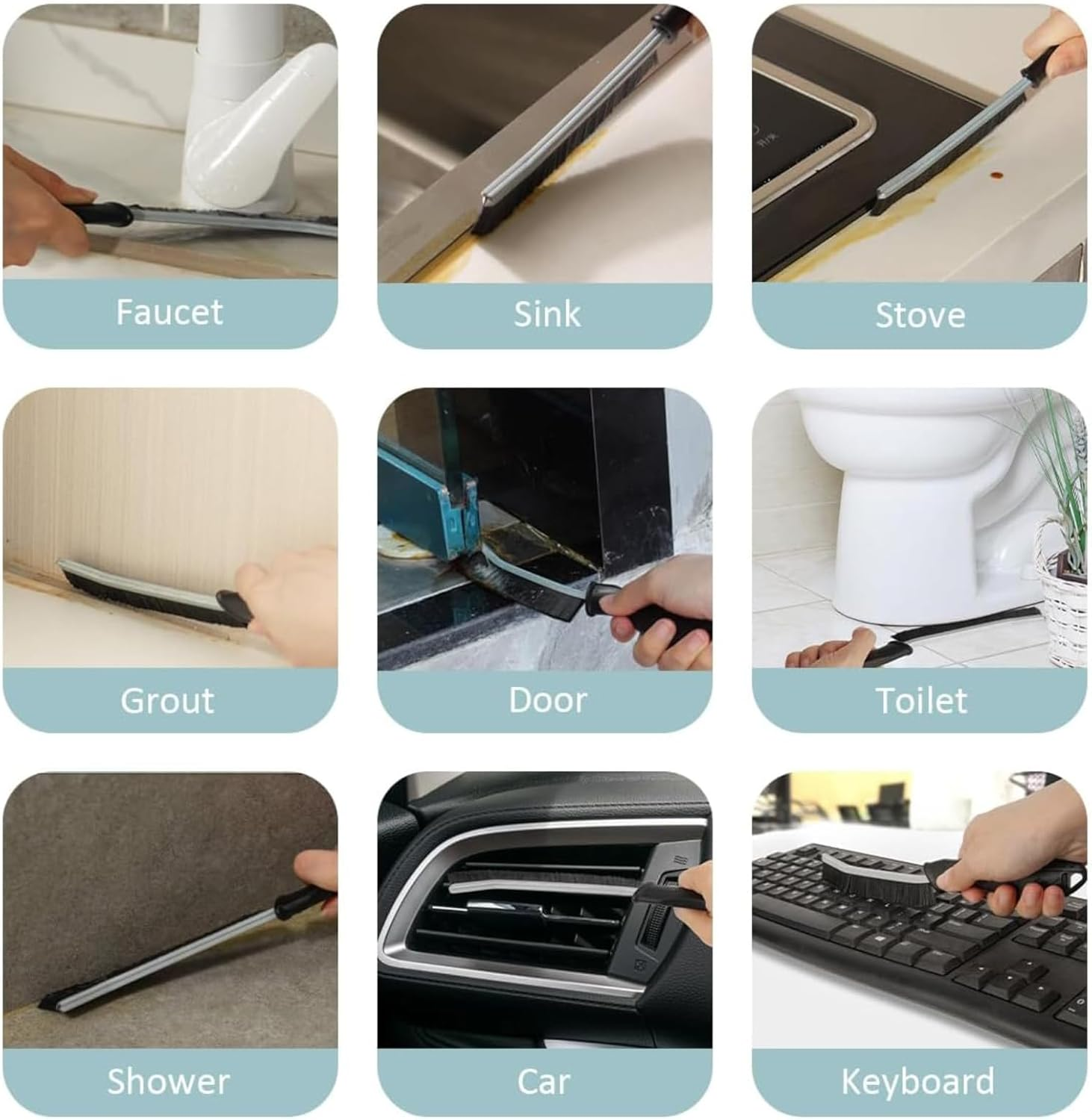 Heavy-Duty Crevice Cleaning Brush - Multi-Surface Hard Bristle Scrubber for Bathroom, Kitchen, Car, Grout & Tight Spaces, 25Cm Alloy Handle with Non-Slip Grip image number 5