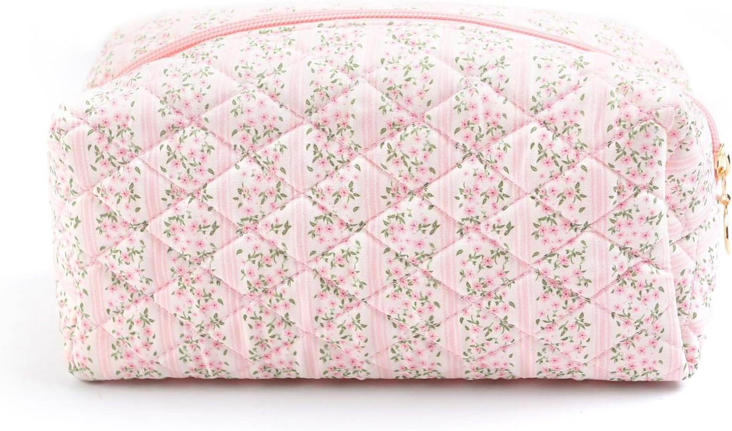 Floral Makeup Bag, Cute Quilted Makeup Toiletry Bag, Zipper Cosmetic Pouch, Daily Travel Use Skincare Bag, Multipurpose Organizer Bag, Blossom Blush Pink, Cute