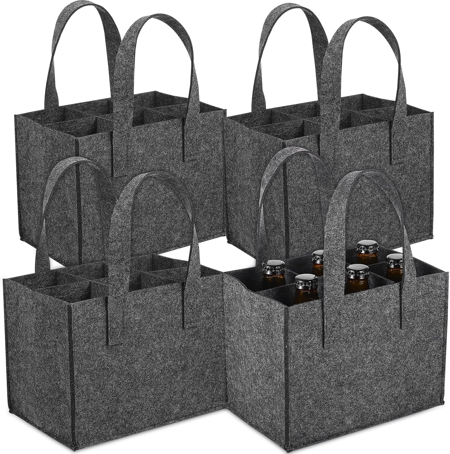SOLUSTRE 4Pcs Thick Felt Bottle Carrier Bags with Handles for Bottles Wine Storage Tote Bag Portable Travel Camping Picnic image number 4