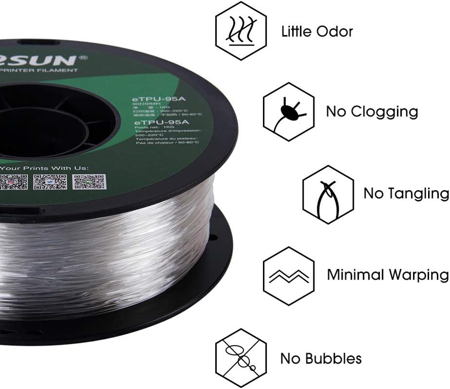 Esun 3D Printing Filament TPU TPE 95A Spool 1.75Mm 1KG Dimensional Accuracy +/- 0.05Mm for 3D Printers,Clear image number 3