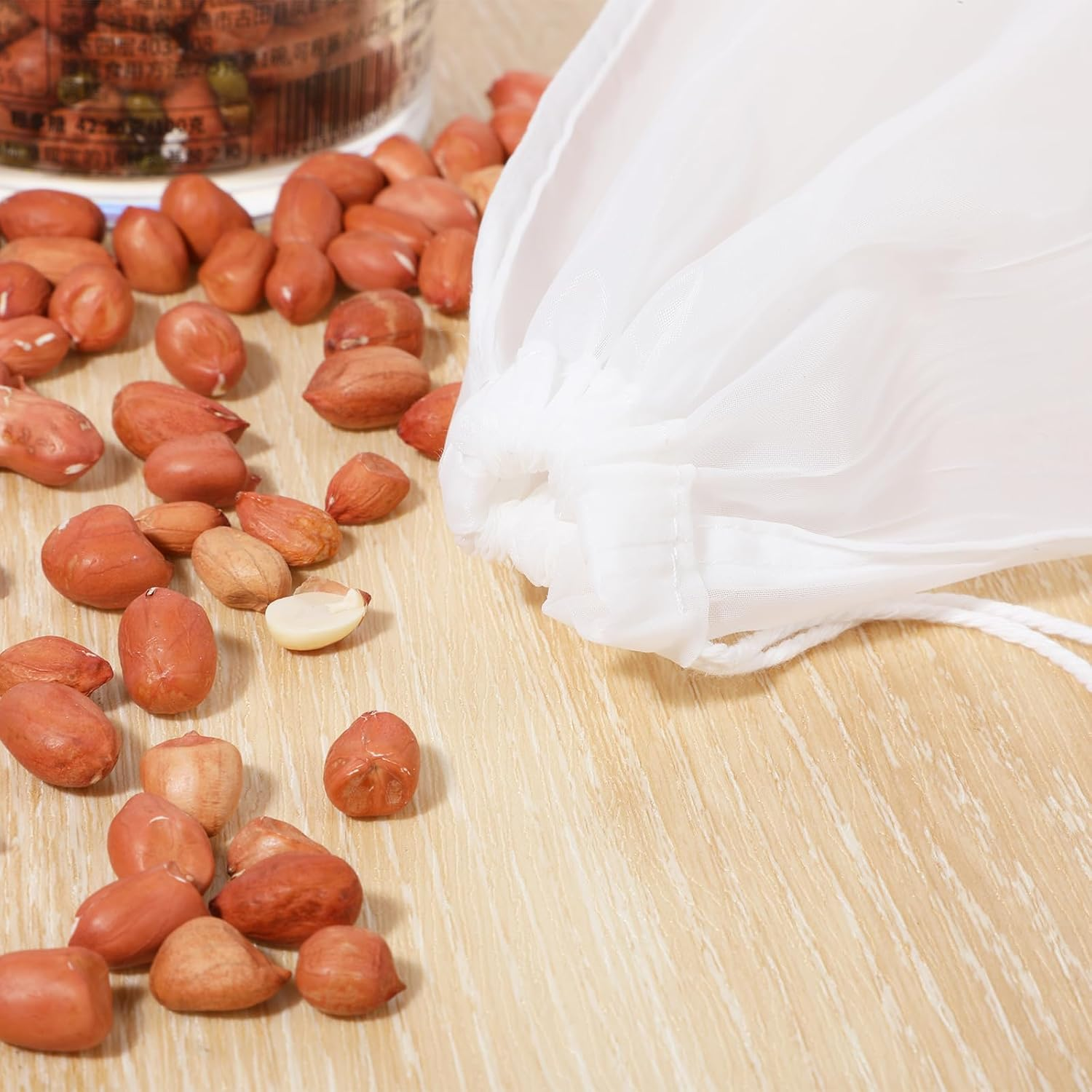 5 PCS Nylon Straining Bag, White Fine Mesh Bag Homebrew Beer Wine Filters for Sediment Brew Bags Mesh Strainer Bag for Home Brewing Hops Grains Wine Dry Hop Beer Making Drawstring Straining image number 1