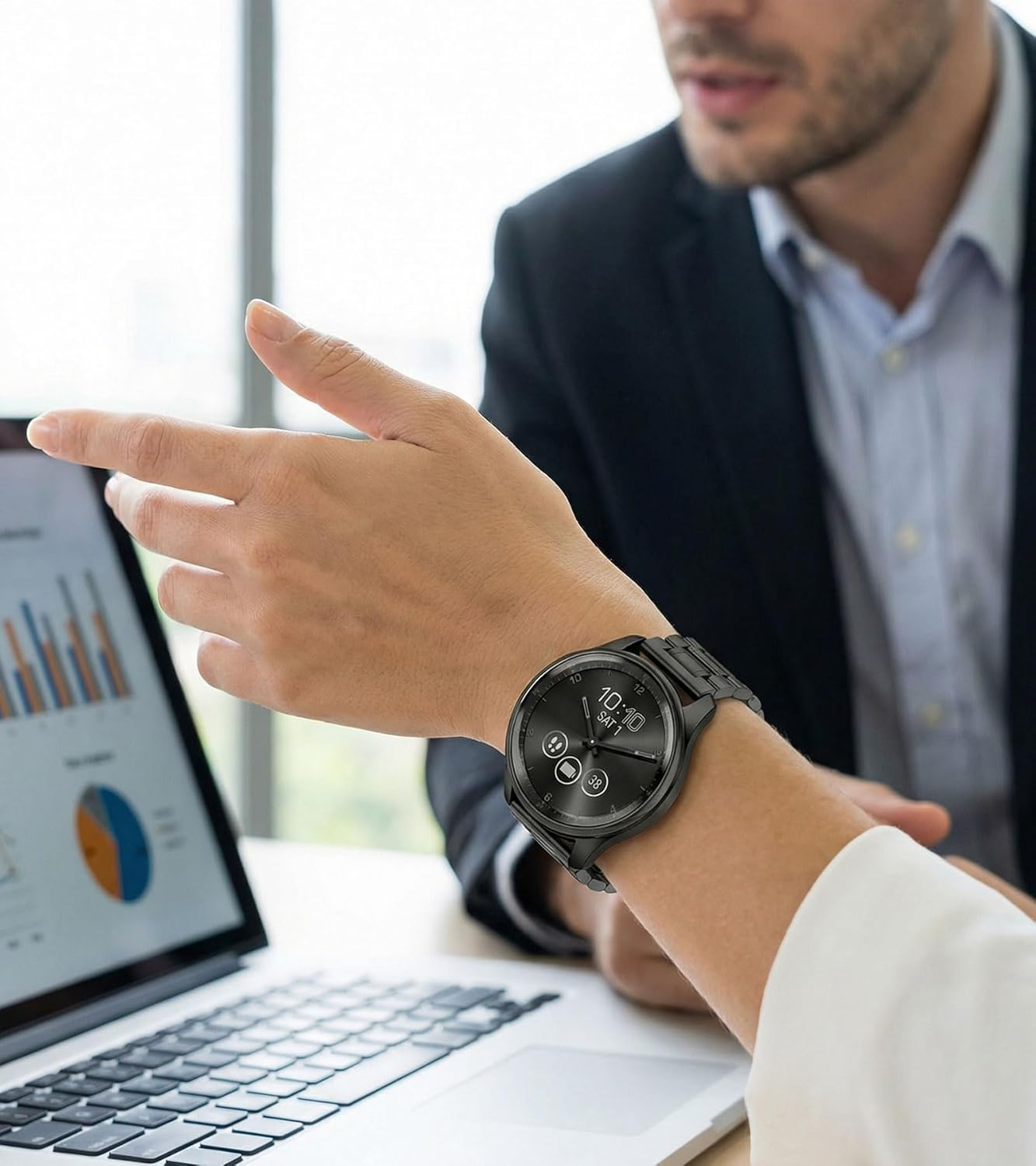 Hiseus Bracelet Compatible with Garmin Vivomove Sport Style Trend, Chic Metal Replacement Strap for Men and Women - Black image number 5