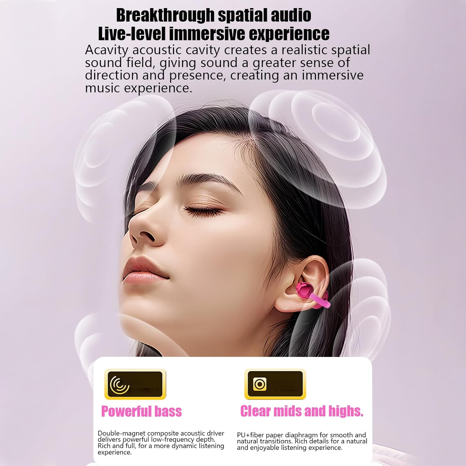 Clip Earbuds | Handbag Open Ear Clip on Earbuds - Noise Cancelling Headphones for Women Sports Workout Gym Running Cycling Travel Outdoor Commuting Birthday Work