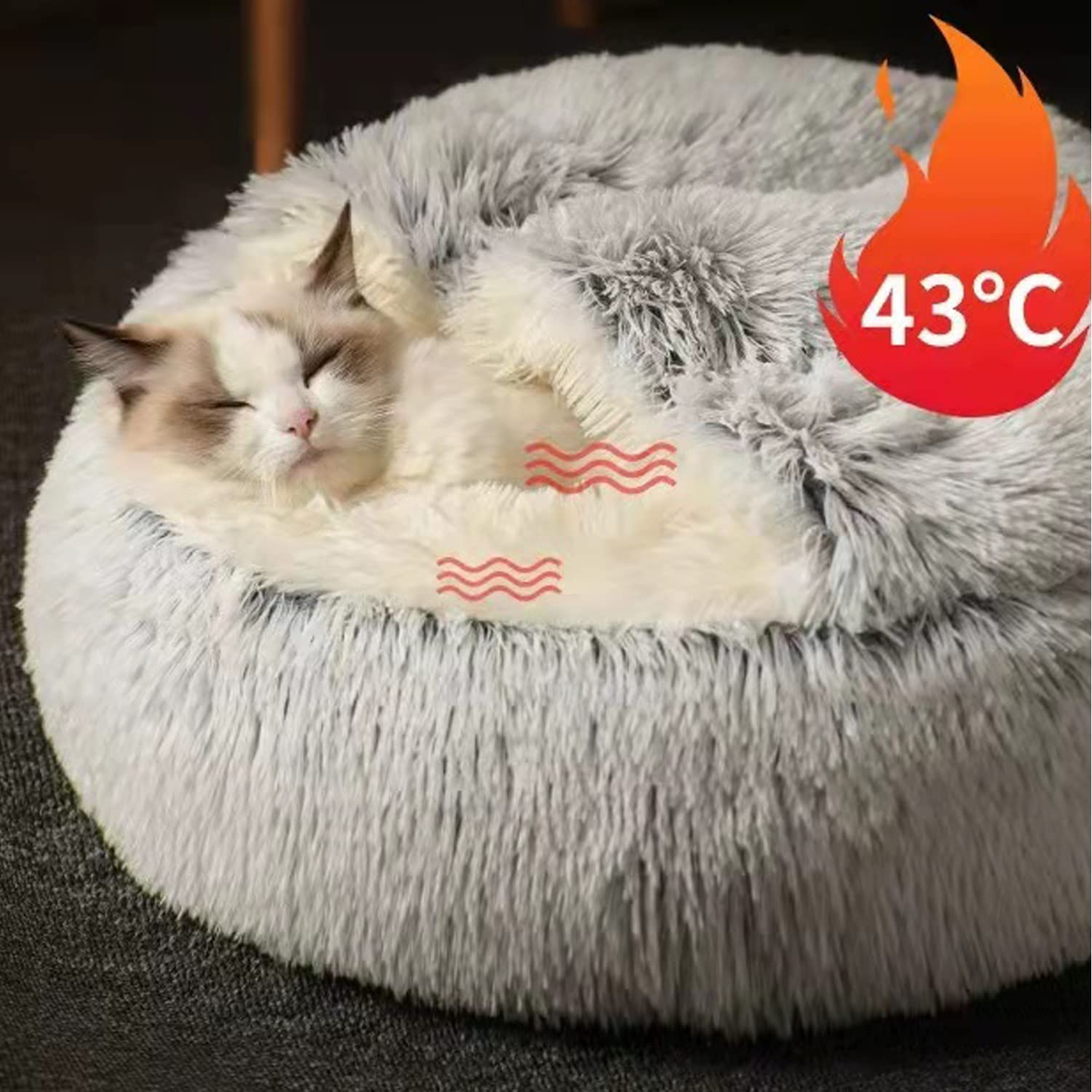 SUOXU Cat Bed Small Dog Bed,Plush Cover Self Warming Soft Calming Nest Kitten Puppy Bed with Non-Slip Bottom Machine Washable for under 7Kg Small Pet Snooze Sleeping Indoor (Grey) image number 6