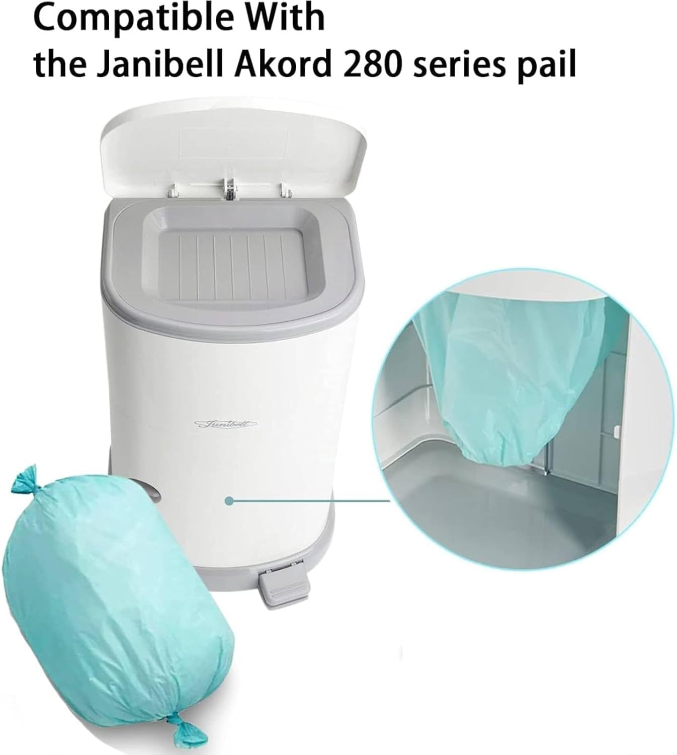 Adult Diaper Liner Refills, Compatible with Janibell Akord 280 Slim Model Pail, Odor-Seal Technology, Adult Diaper System, a Single Liner Pack Will Last Holds up to 550 Diapers/Briefs, 4-Pack image number 6