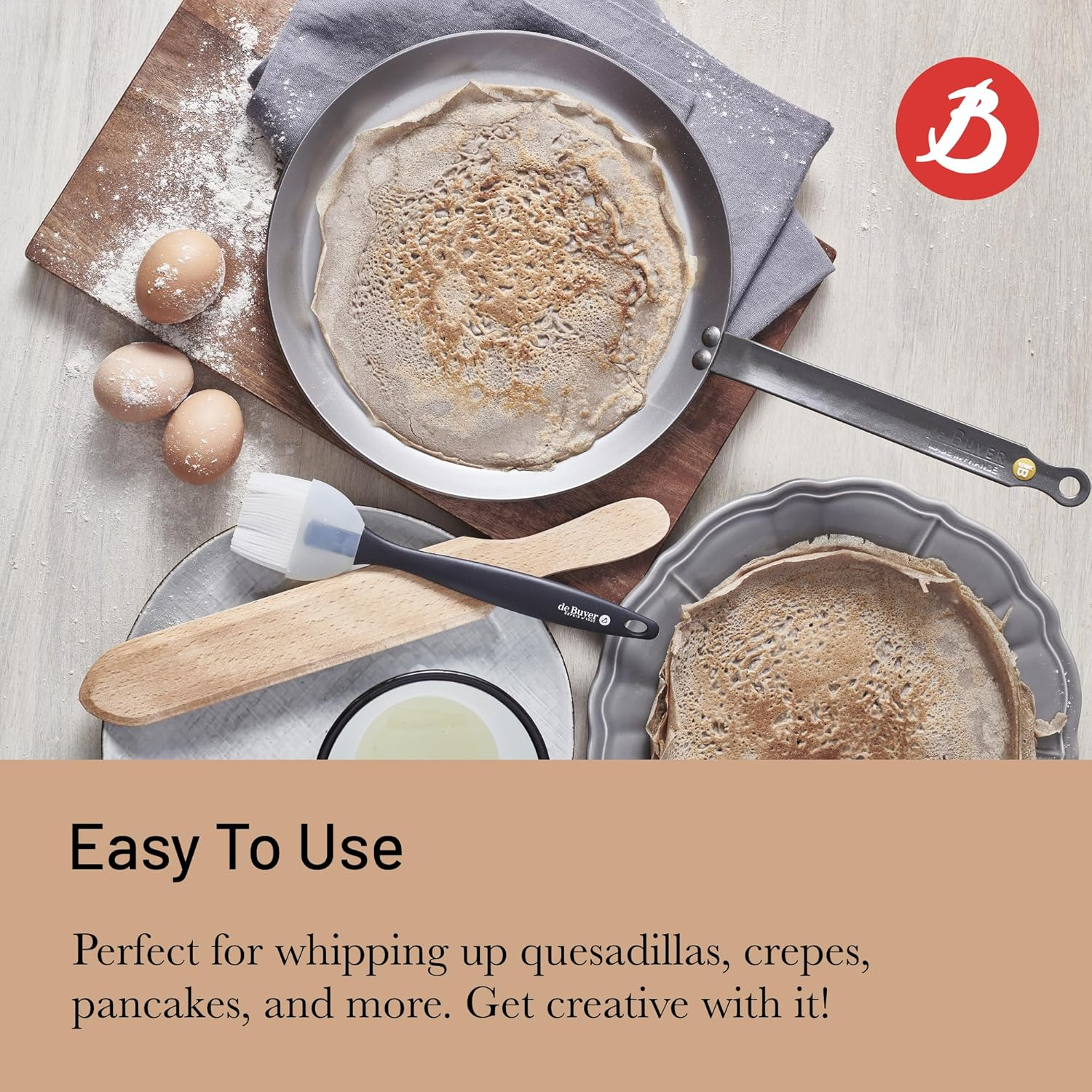 De Buyer 5615.26 Mineral B round Carbon Steel Crepe/Tortilla Pan 10.25-Inch Silver-Grey image number 5