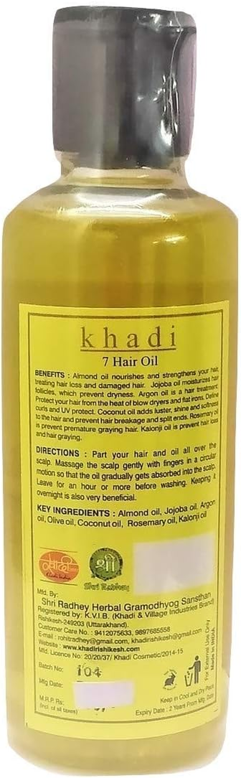 KHADI RISHIKESH Herbal Hair Oil for Hair Growth,Hair Oil for Hair Fall and Regrowth for Men and Women 100% Pure and Natural(210 ML) with COMB Free