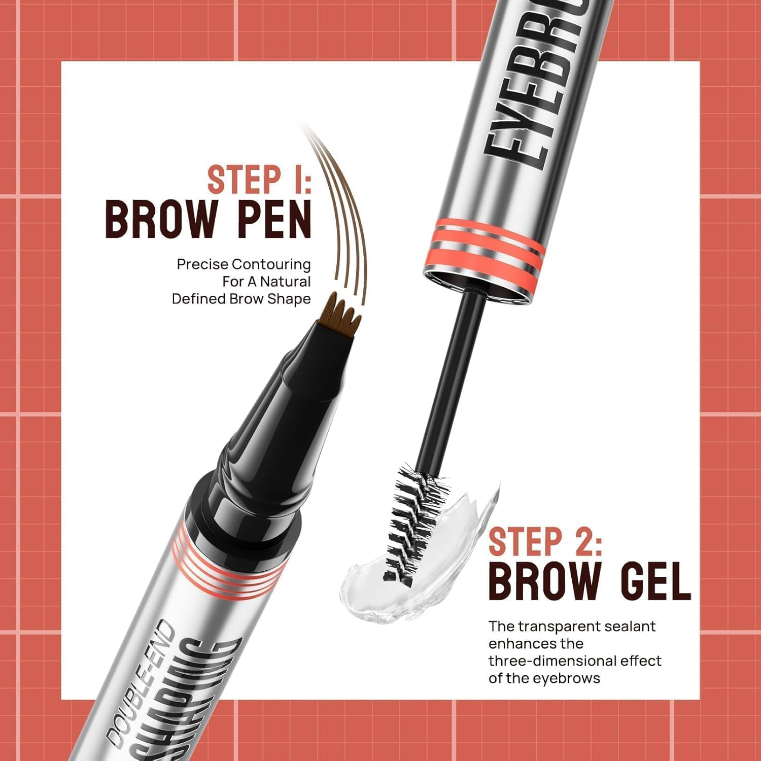 2-In-1 Brow Pen and Sealing Brow Gel, 3D Microblading Eyebrow Pen Waterproof with 4 Fork Tip & Precise Brow Brush,24H Smudge-Proof 3D Hair-Like Strokes, All-Day Lasting (02#Dark Brown) image number 5